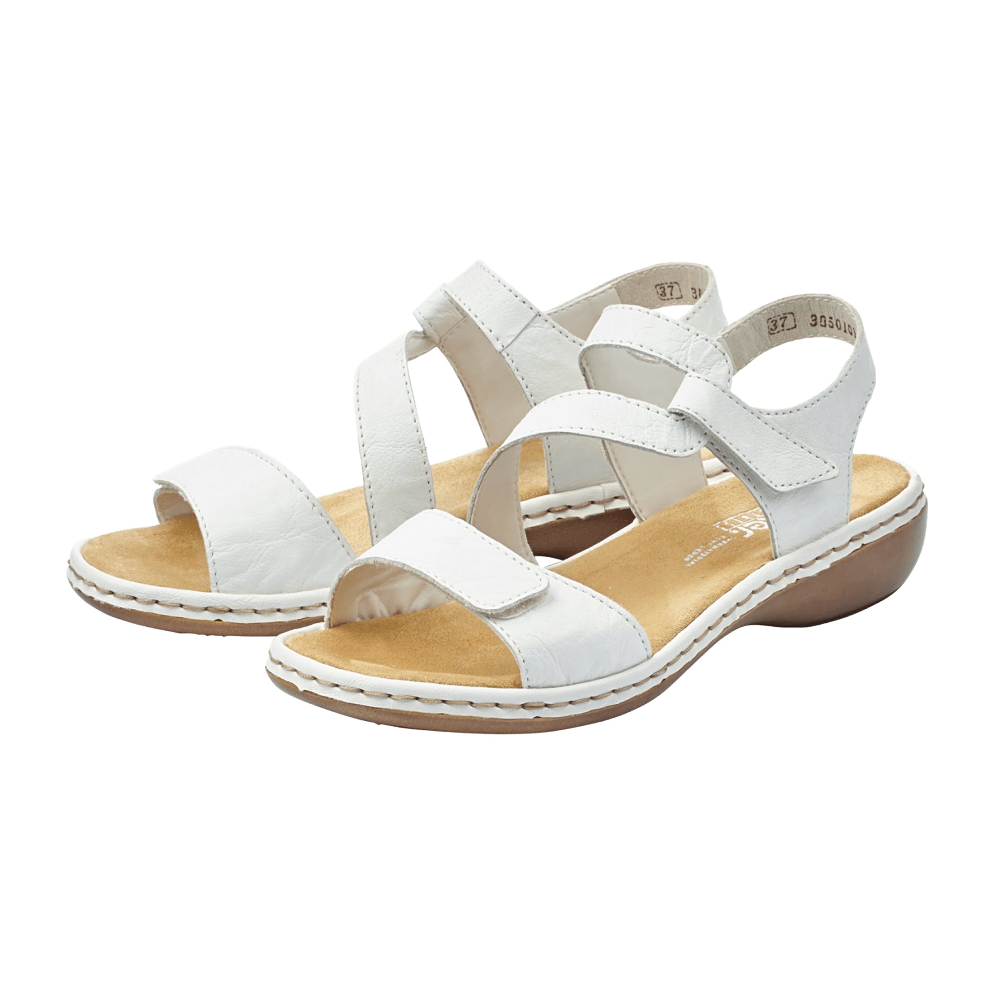 Rieker White Leather Strap Sandals for Women with Adjustable Velcro Closure