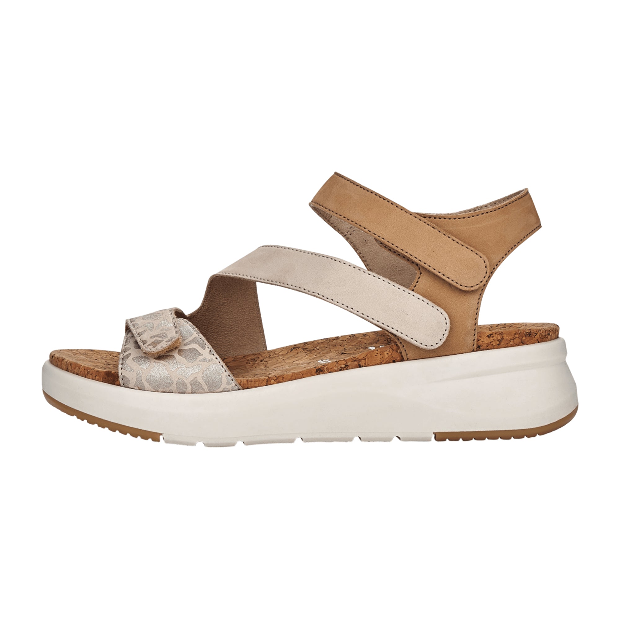 Remonte Beige Women's Shoes D9553 Leather Upper Velcro Closure Spring Summer