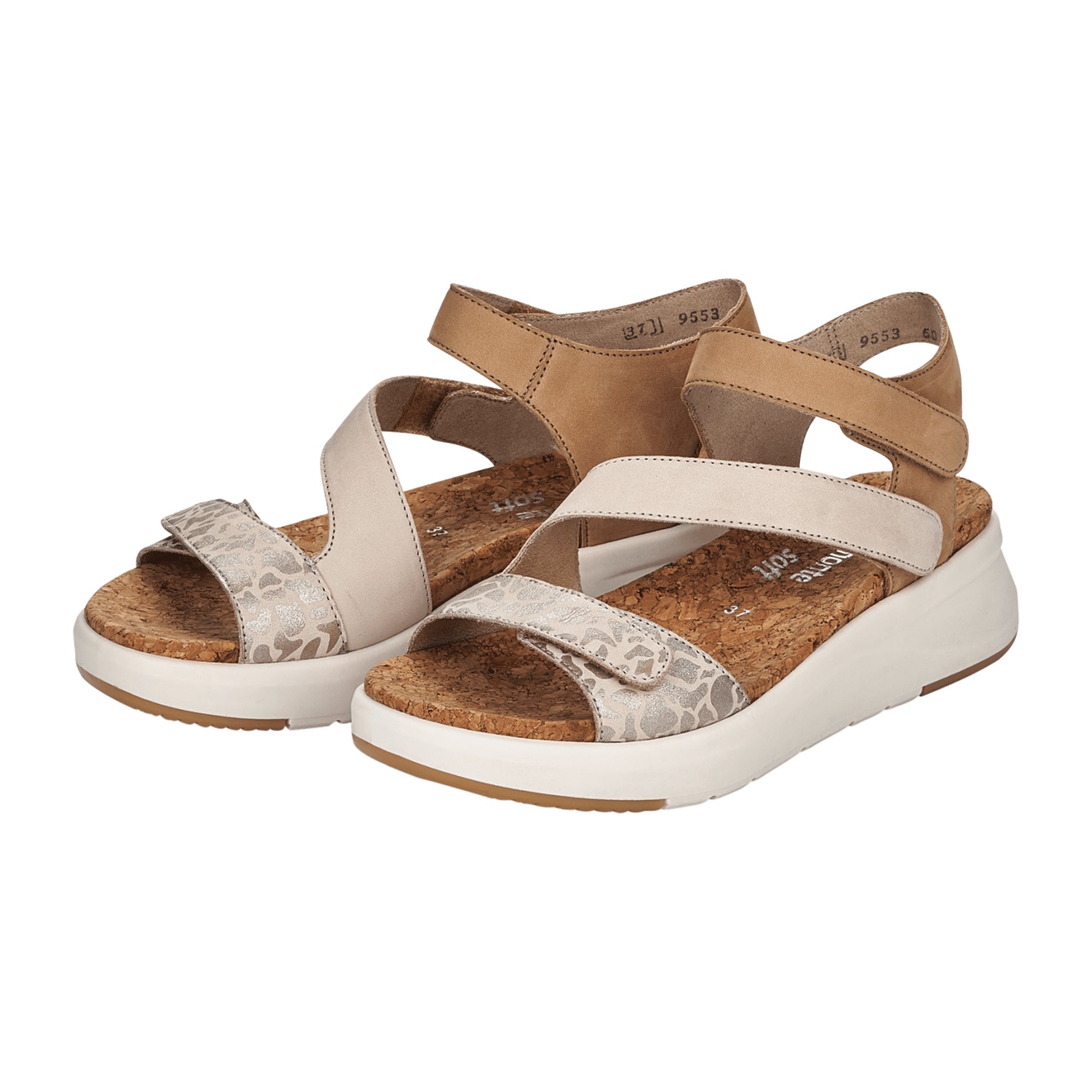 Remonte Beige Women's Shoes D9553 Leather Upper Velcro Closure Spring Summer