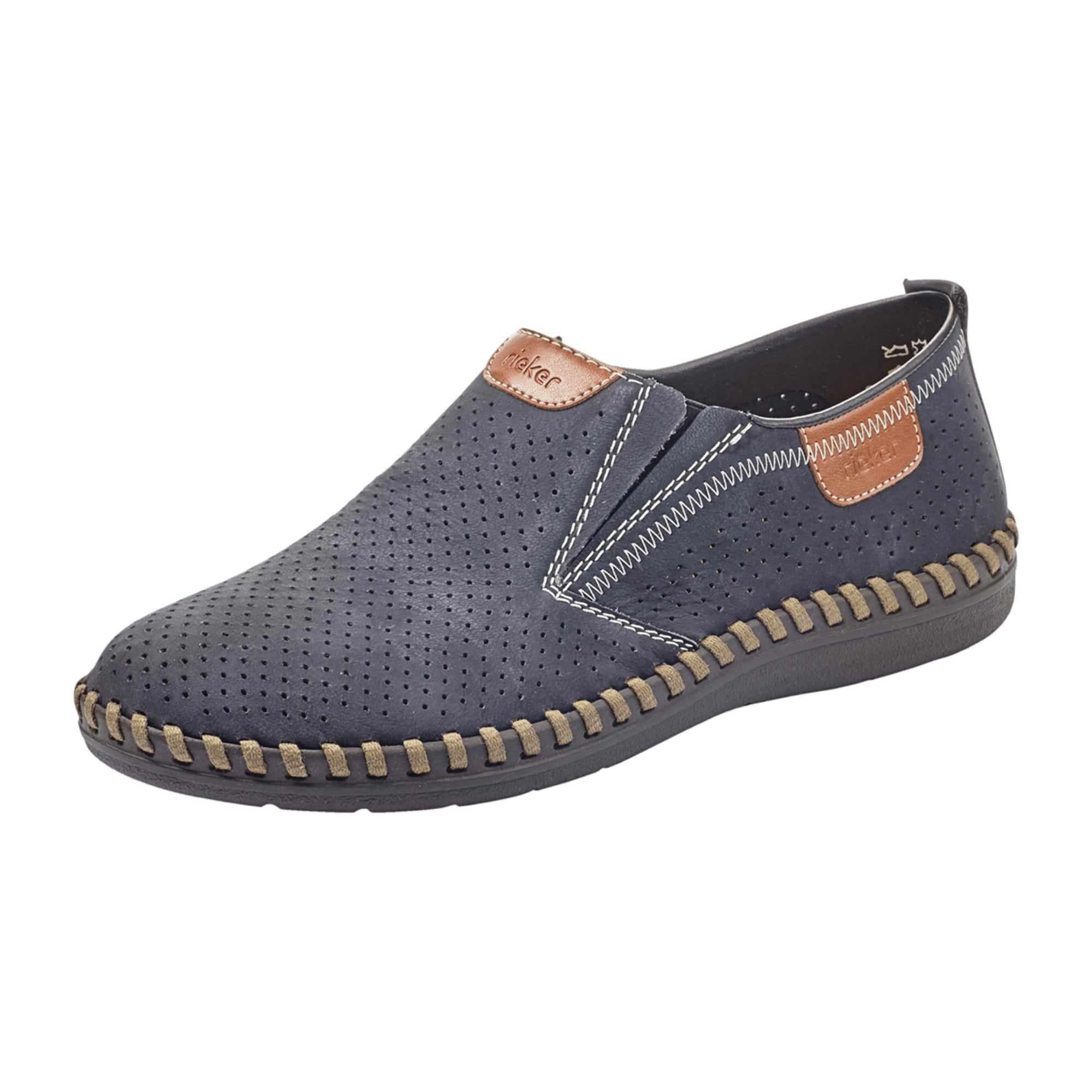 Rieker Comfortable Blue Men's Slip-On Shoes with Shock Absorbing Sole