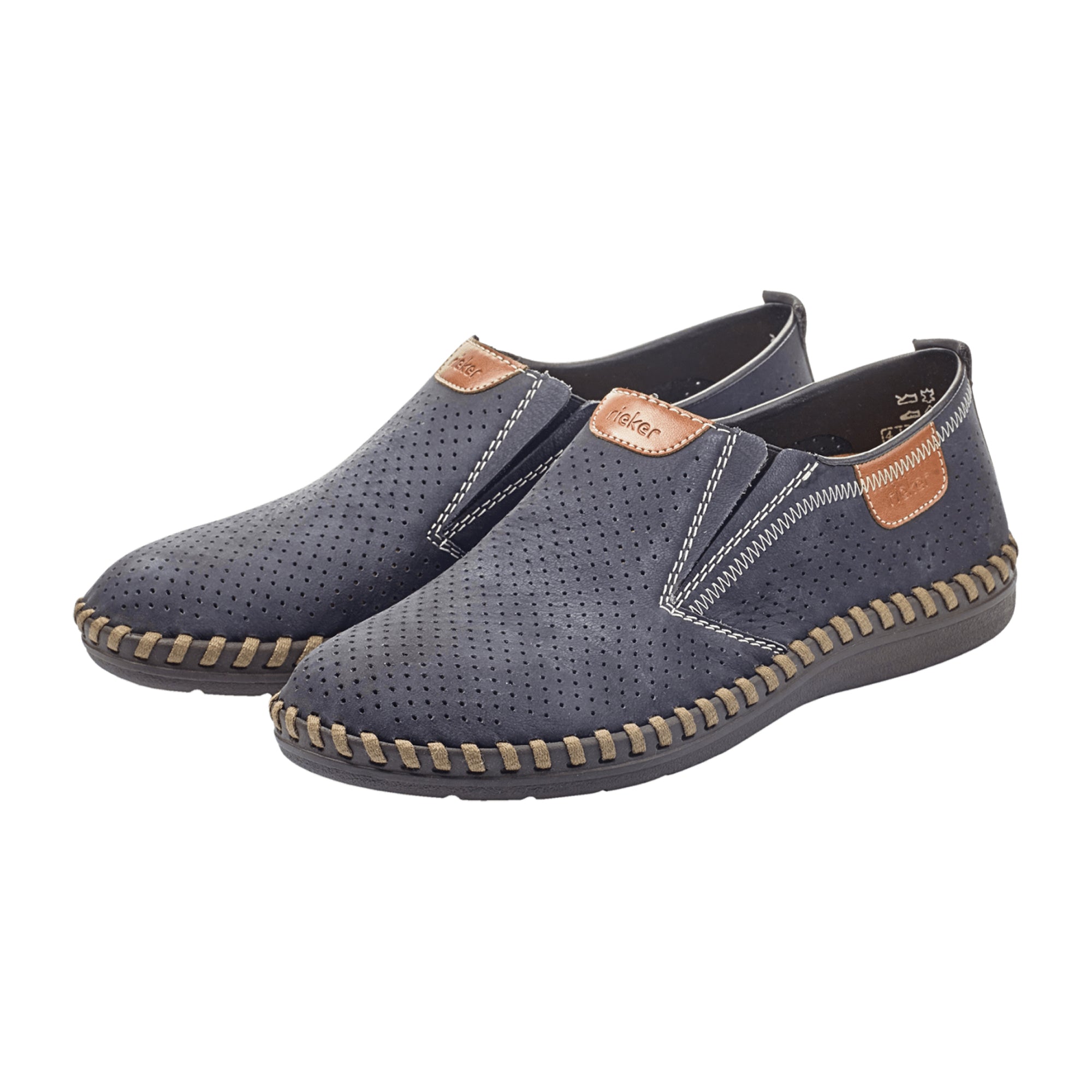 Rieker Comfortable Blue Men's Slip-On Shoes with Shock Absorbing Sole
