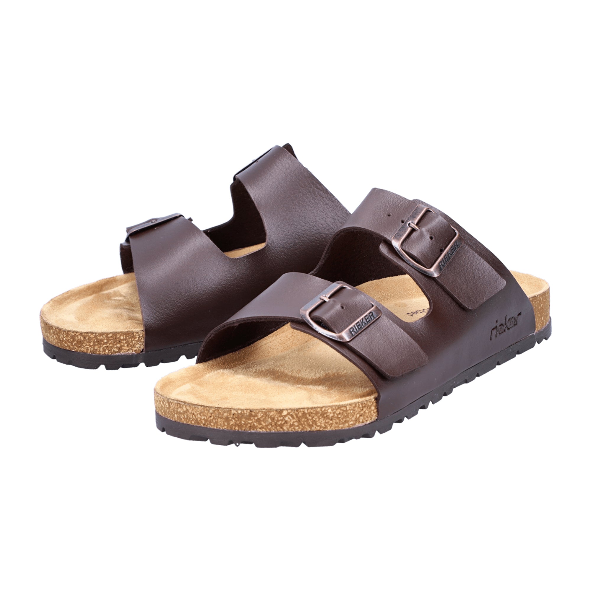 Rieker Men's Brown Slip-On Sandals with Buckle and Cushioned Sole