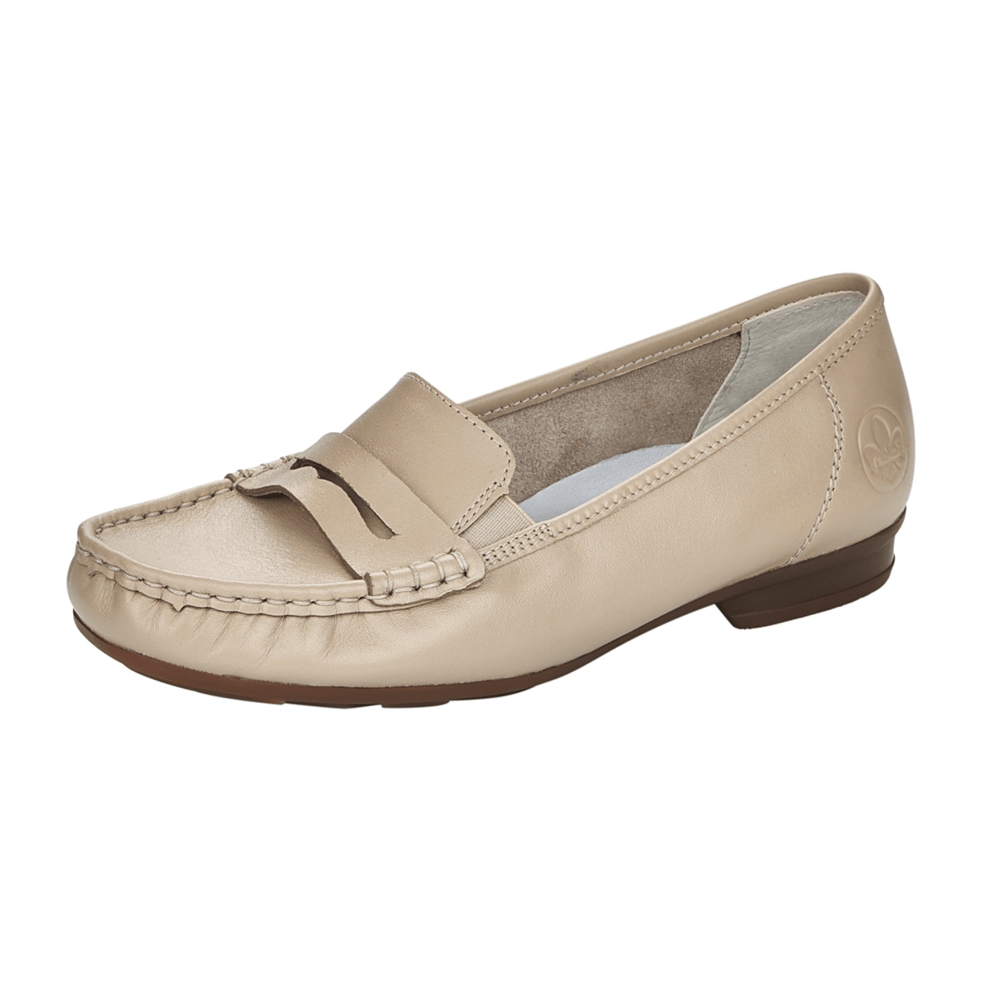 Rieker Comfortable Women's Slip-On Beige Leather Shoes with Soft Insole