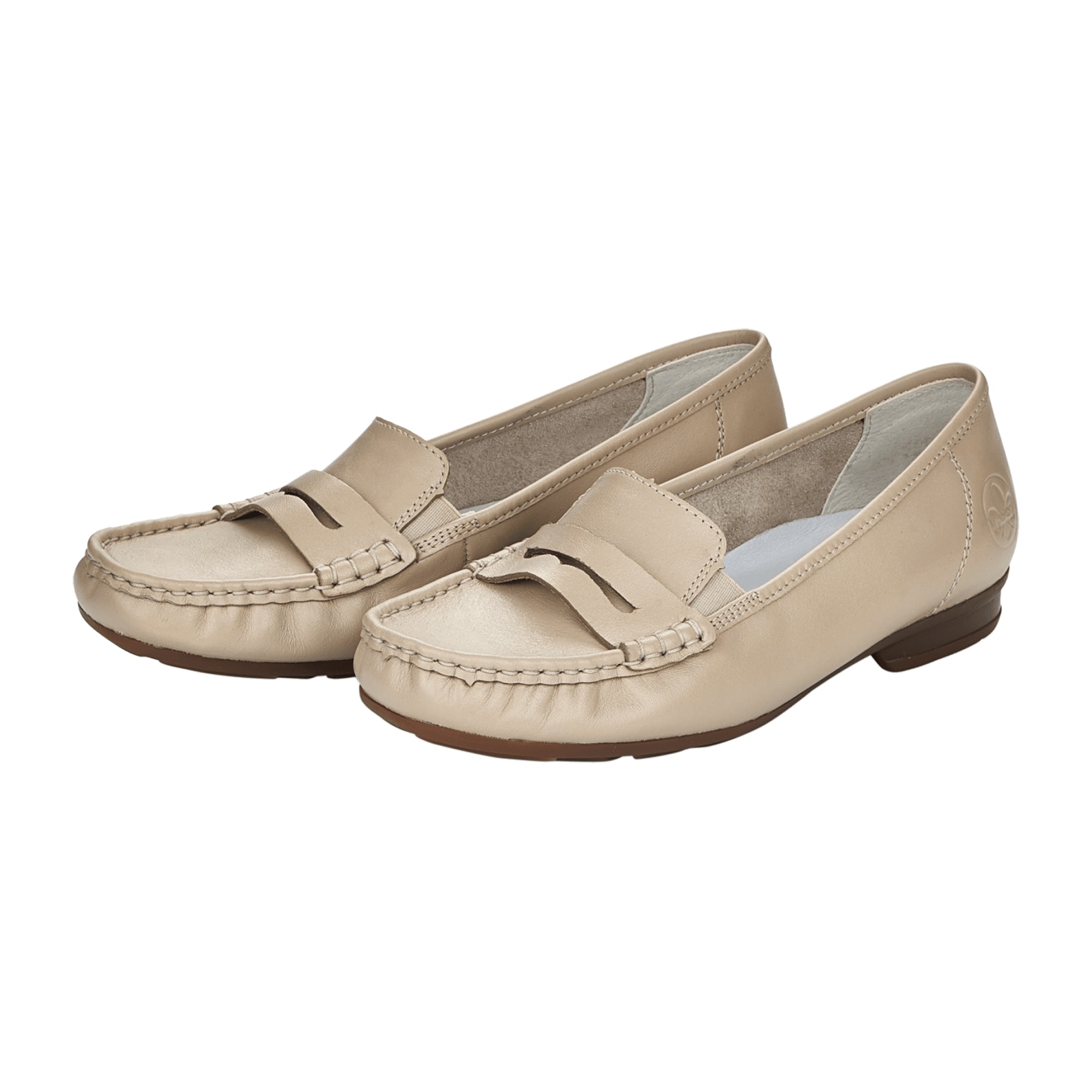 Rieker Comfortable Women's Slip-On Beige Leather Shoes with Soft Insole