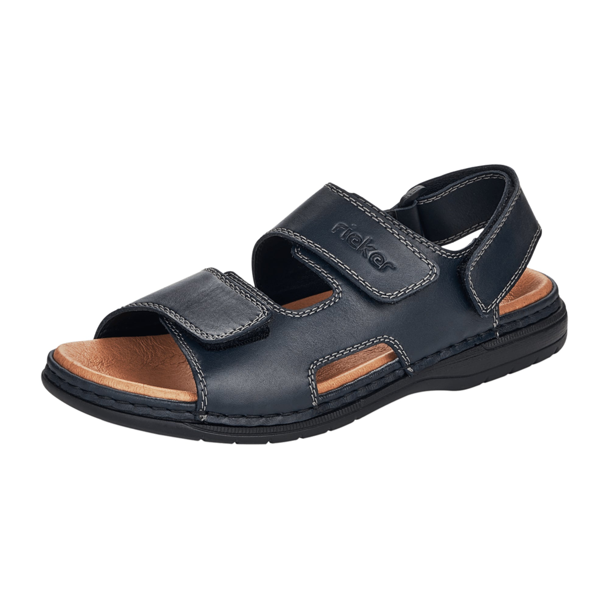 Rieker Men's Blue Leather Sandals Comfortable Shock Absorbing Easy Velcro Strap
