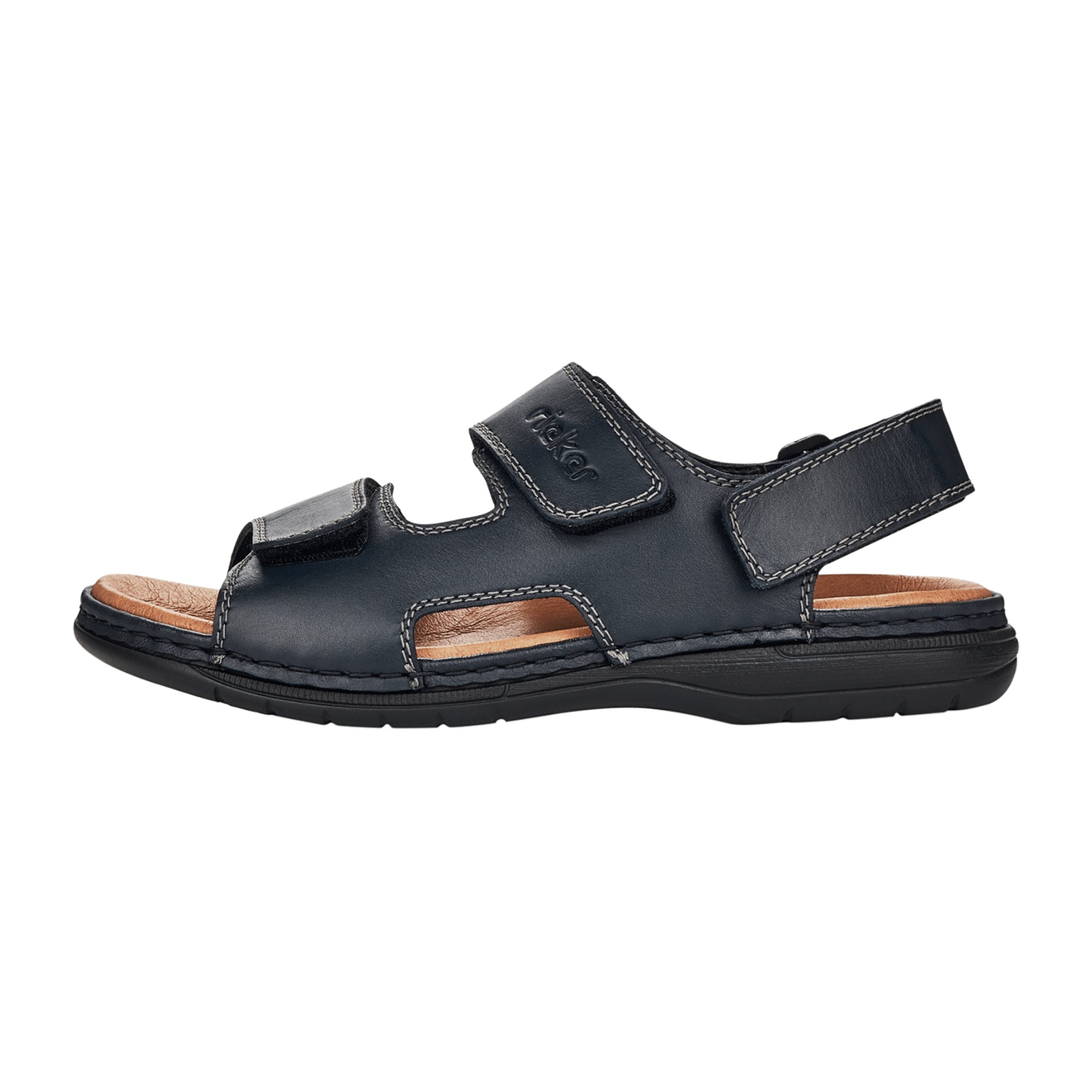 Rieker Men's Blue Leather Sandals Comfortable Shock Absorbing Easy Velcro Strap