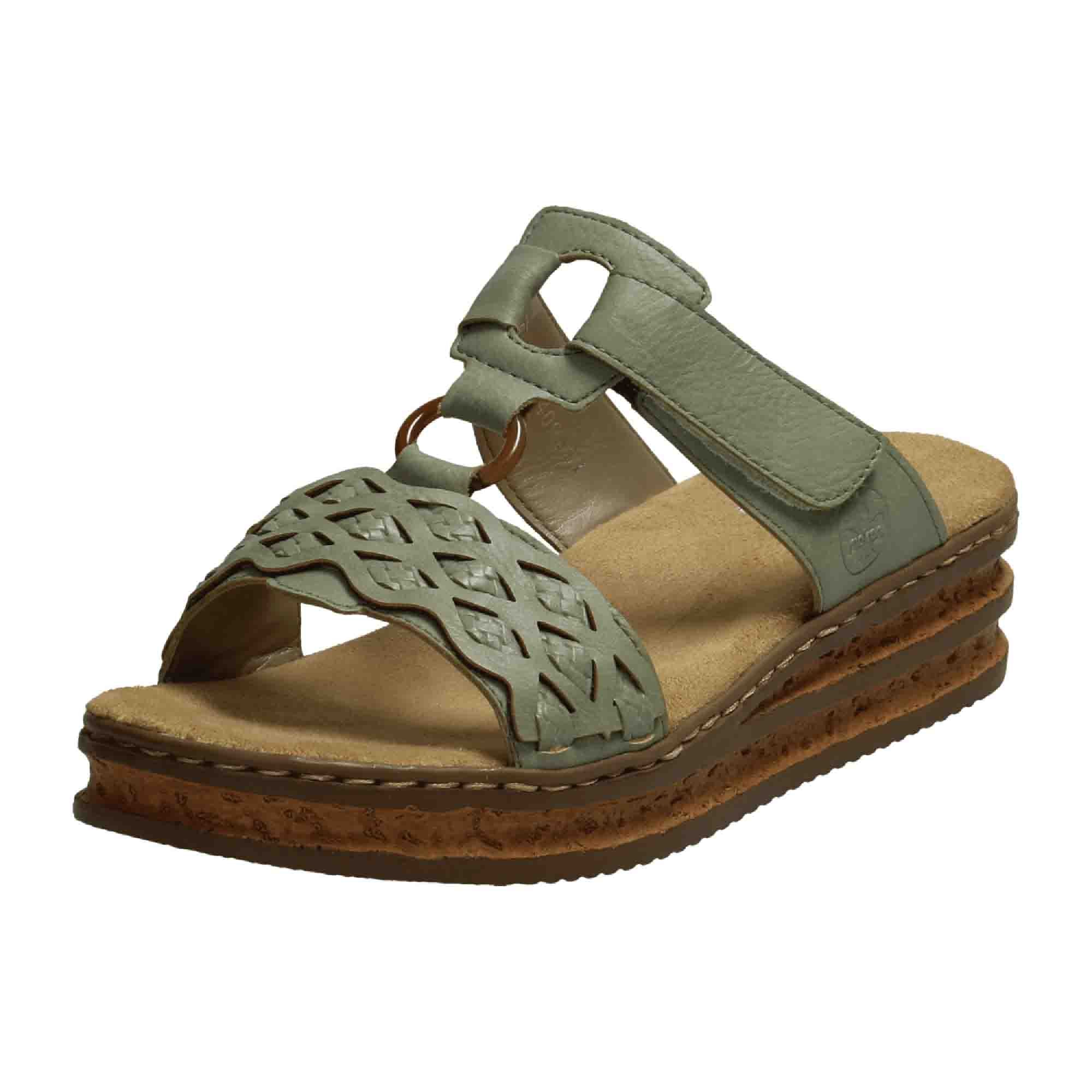 Rieker Women's Olive Green Slip-On Sandals with Velcro Strap and Cushioned Sole