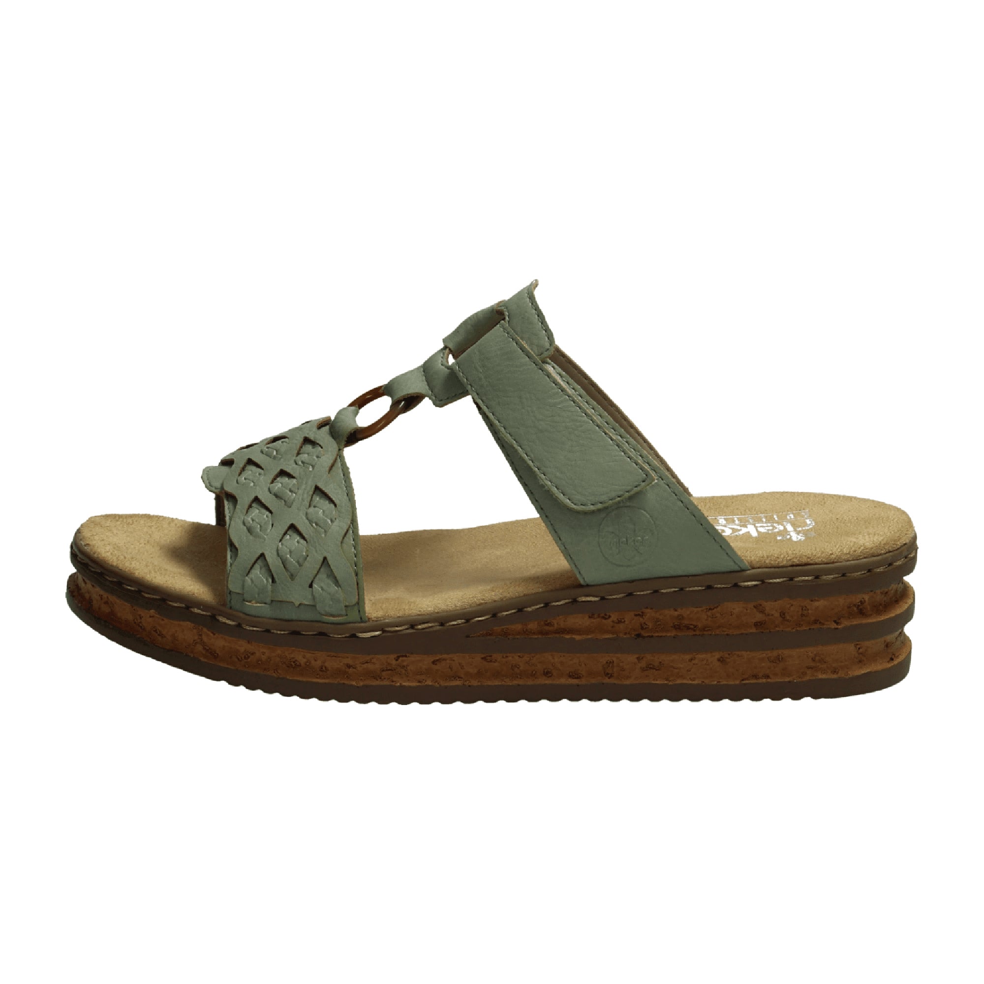 Rieker Women's Olive Green Slip-On Sandals with Velcro Strap and Cushioned Sole