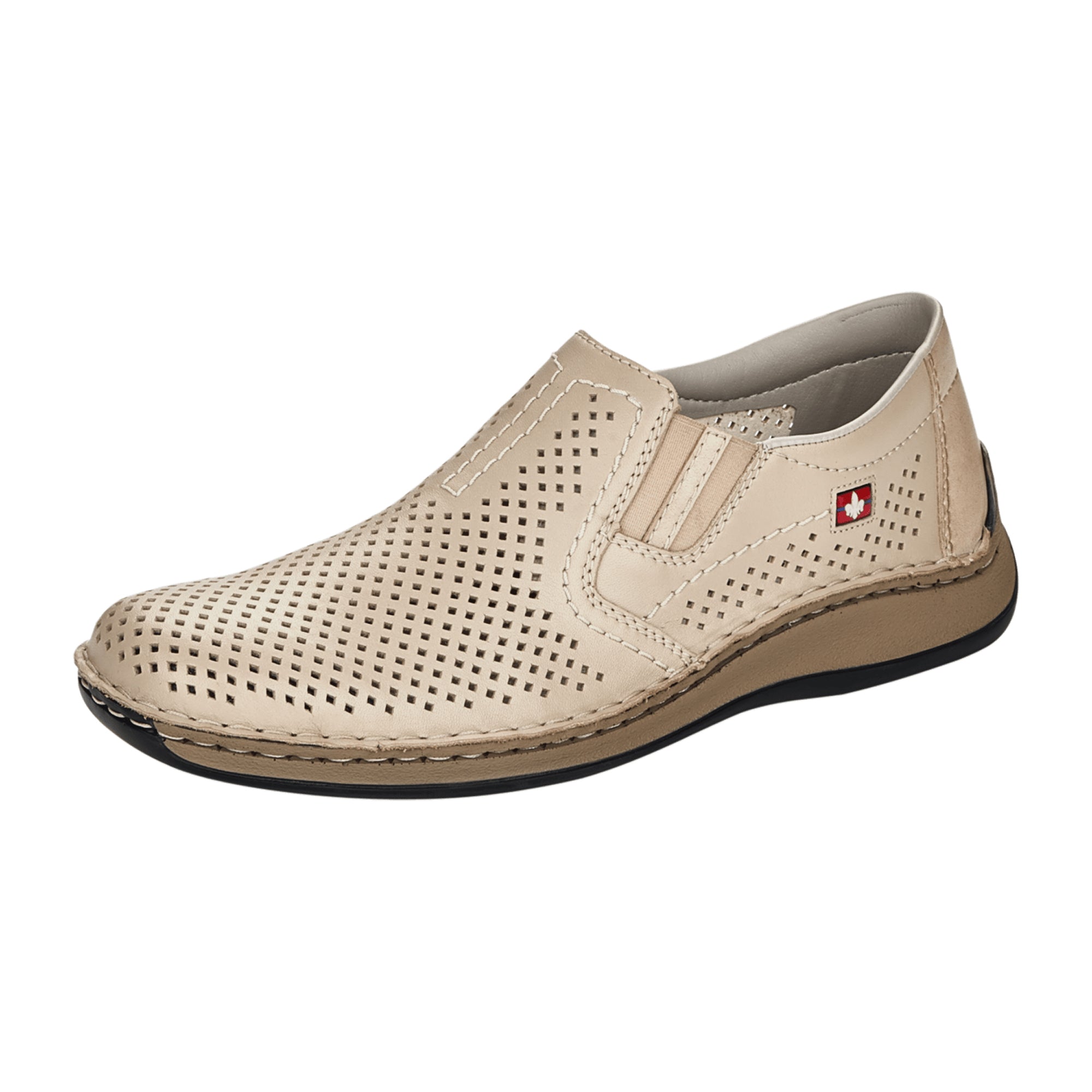 Rieker Beige Slip-On Shoes Comfortable Leather Shock-Absorbing Sole Wide Fit