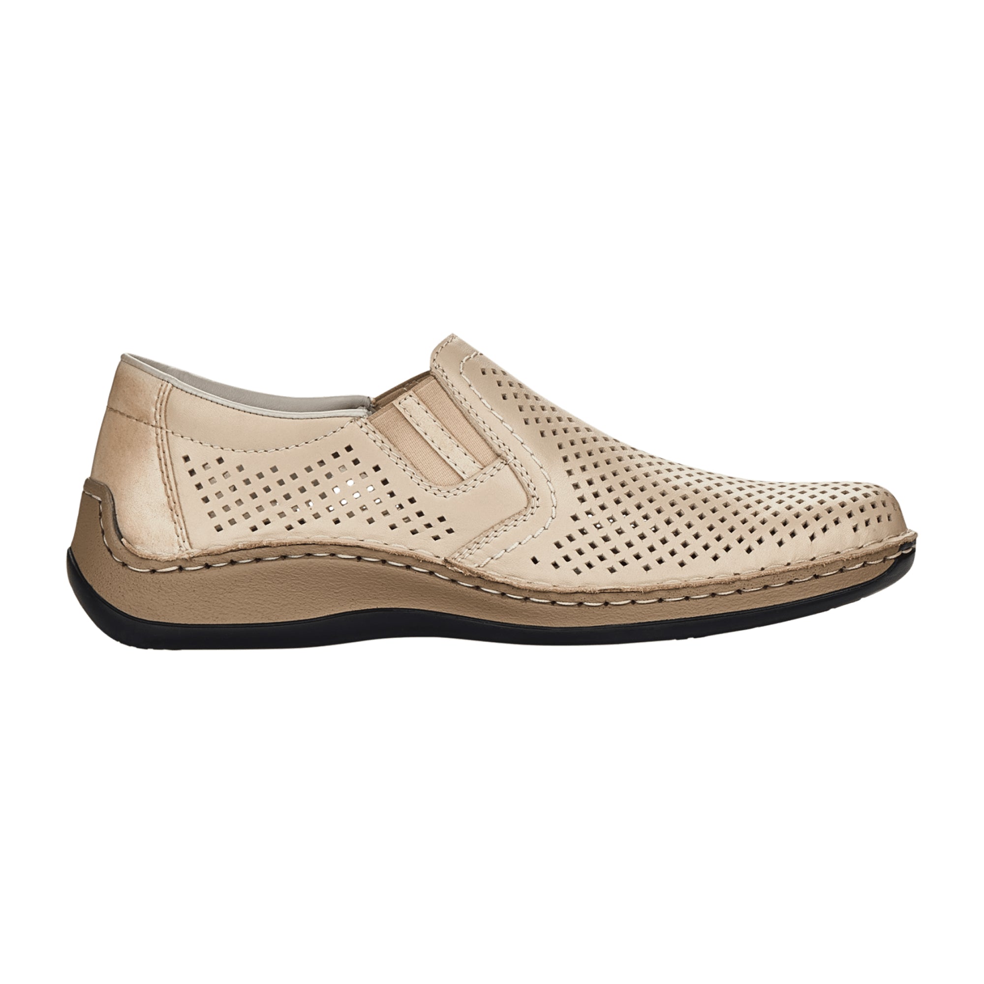 Rieker Beige Slip-On Shoes Comfortable Leather Shock-Absorbing Sole Wide Fit