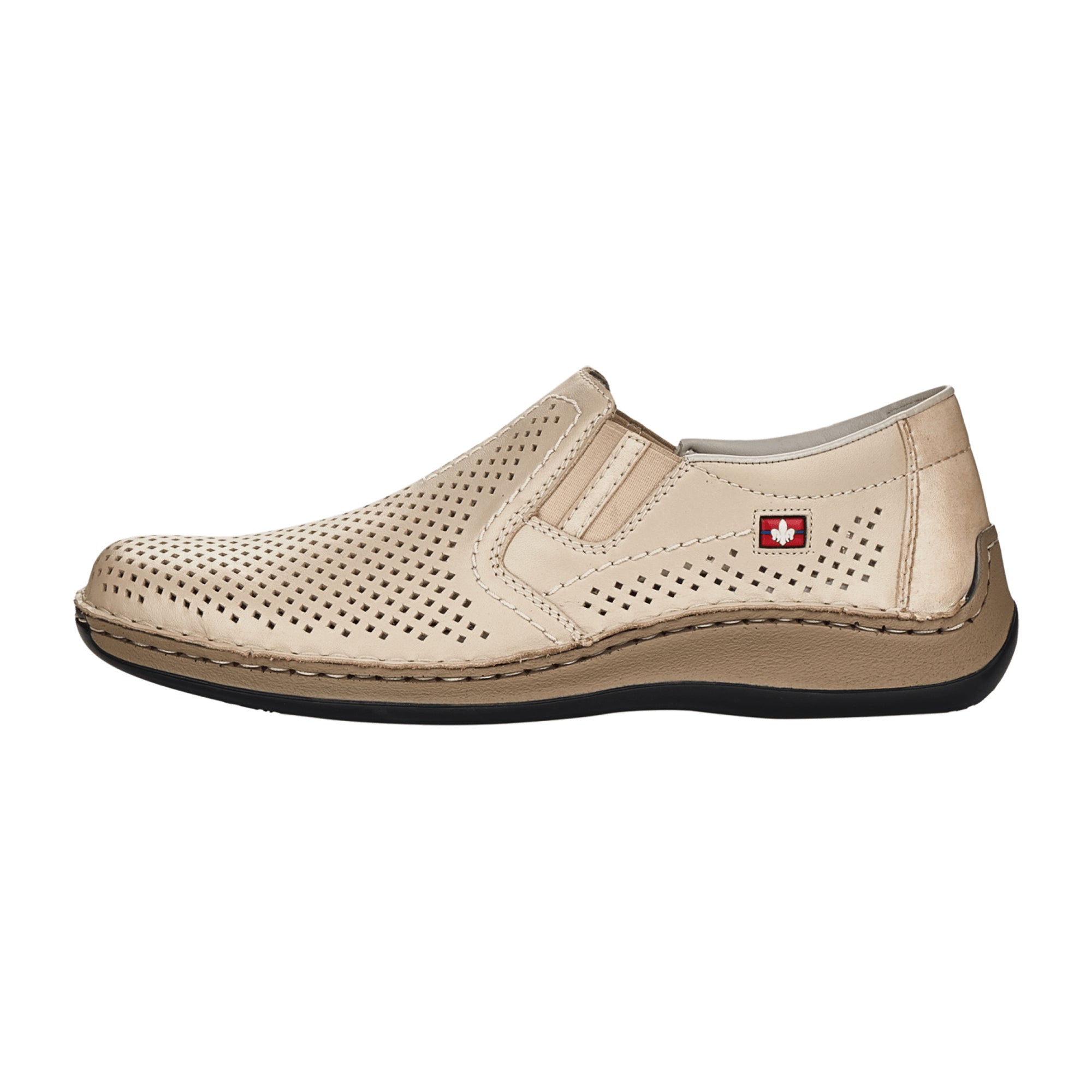 Rieker Beige Slip-On Shoes Comfortable Leather Shock-Absorbing Sole Wide Fit