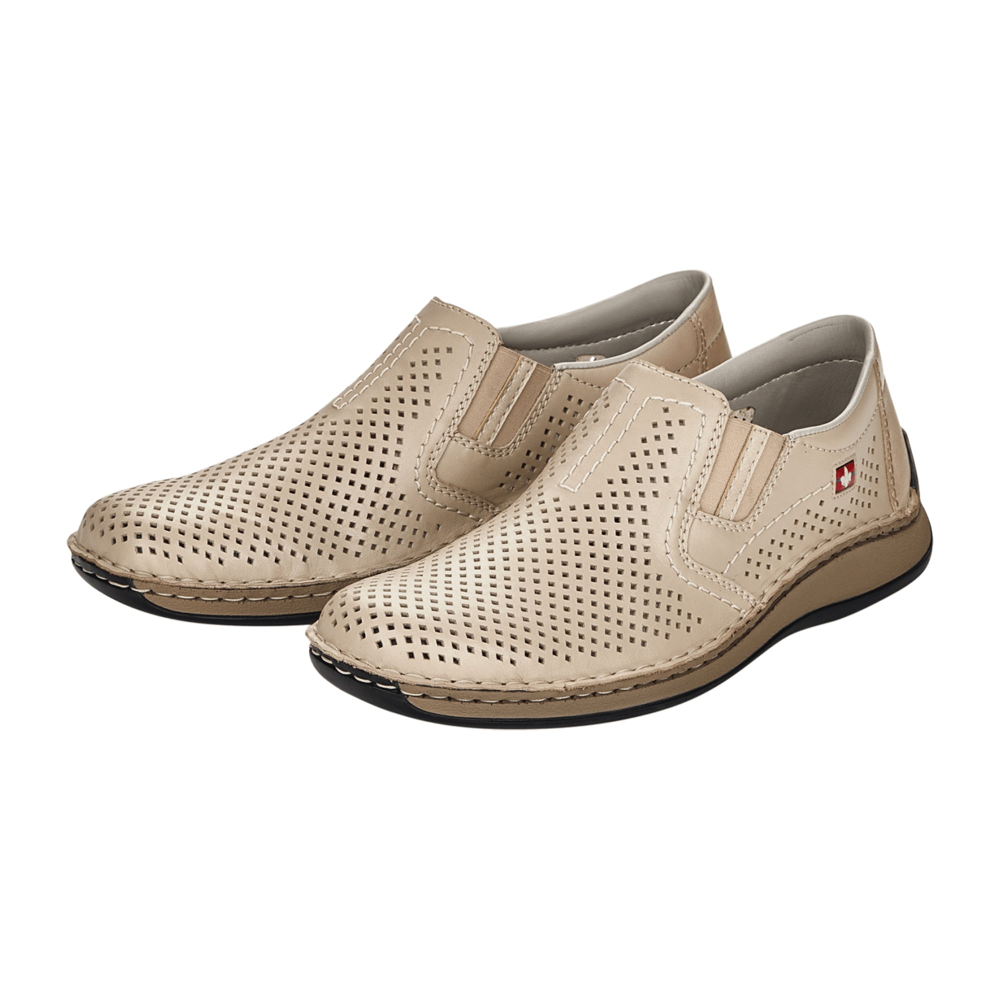 Rieker Beige Slip-On Shoes Comfortable Leather Shock-Absorbing Sole Wide Fit