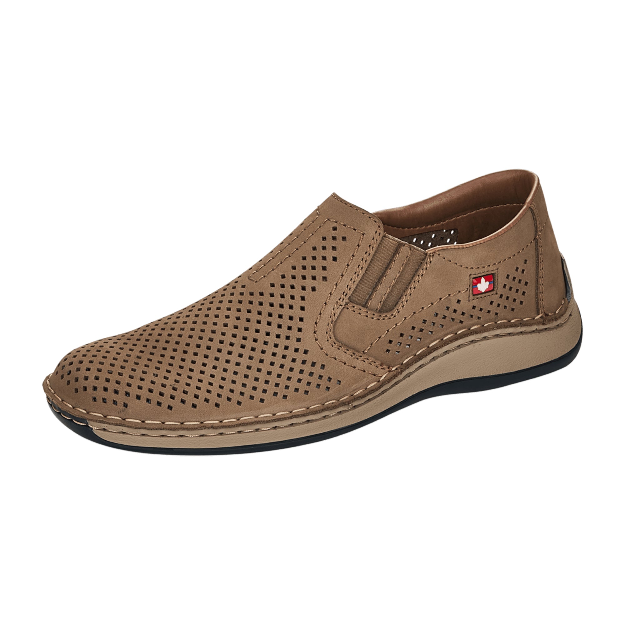Rieker Stone Birma Brown Nubuck Leather Slip-On Shoes Wide Fit Comfortable