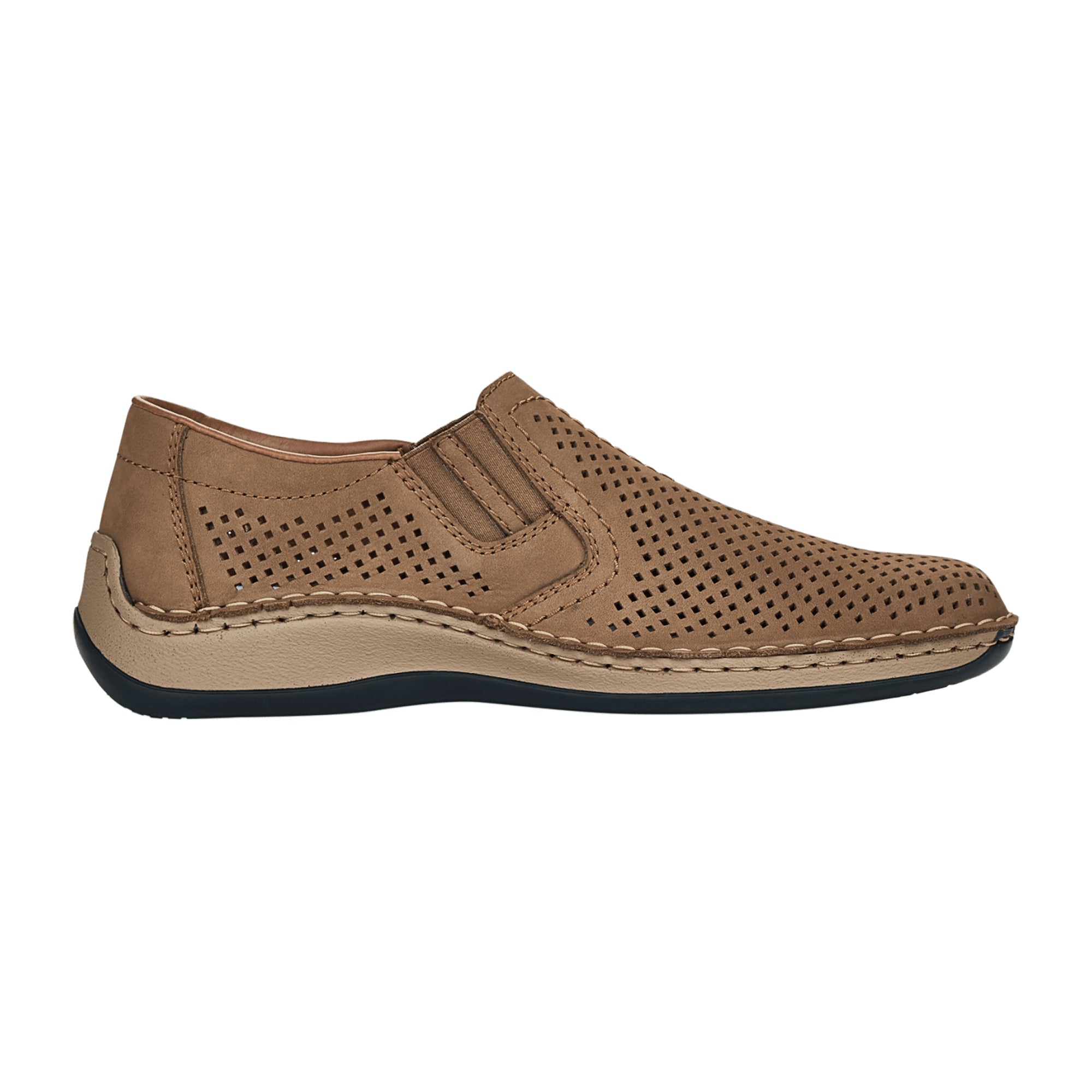 Rieker Stone Birma Brown Nubuck Leather Slip-On Shoes Wide Fit Comfortable