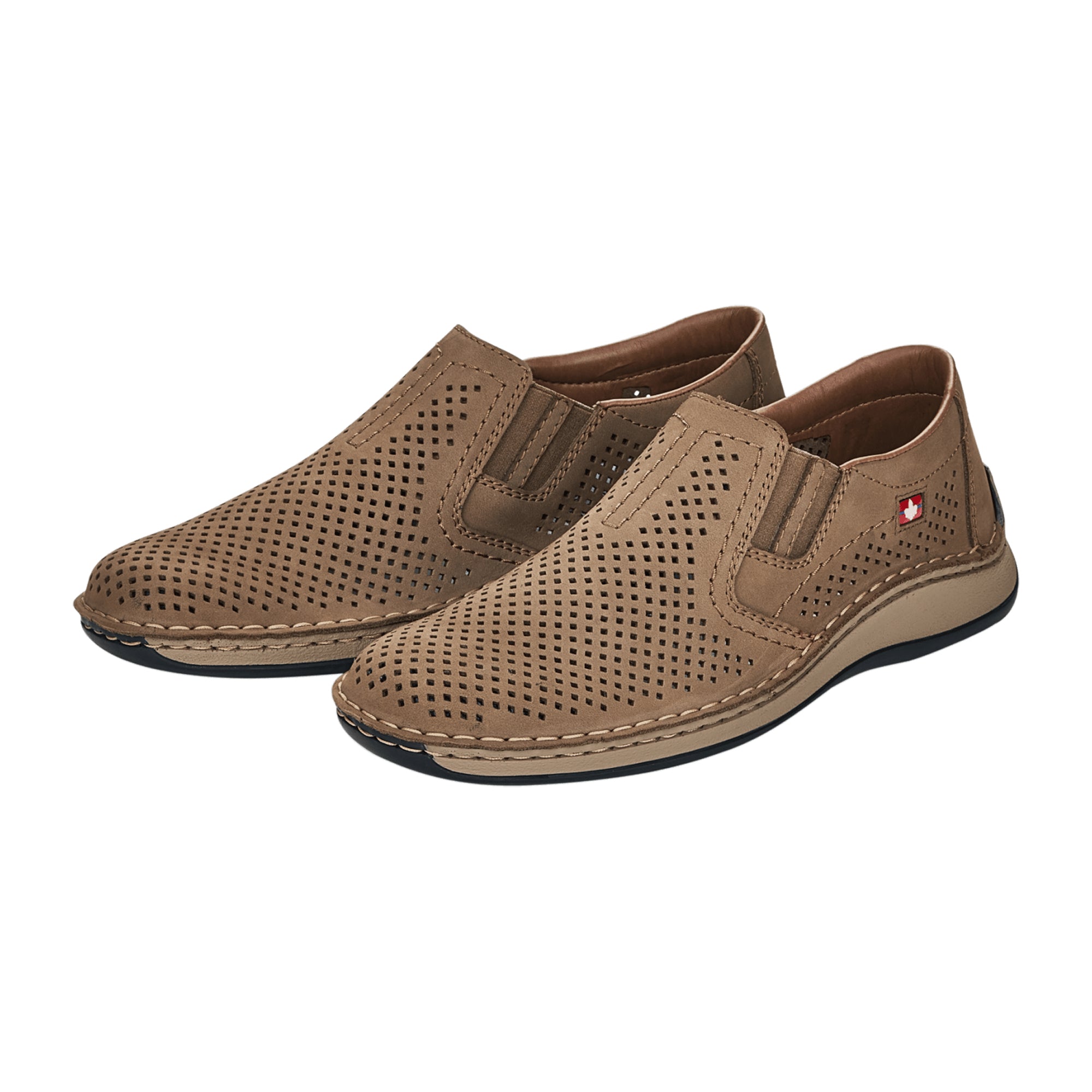 Rieker Stone Birma Brown Nubuck Leather Slip-On Shoes Wide Fit Comfortable