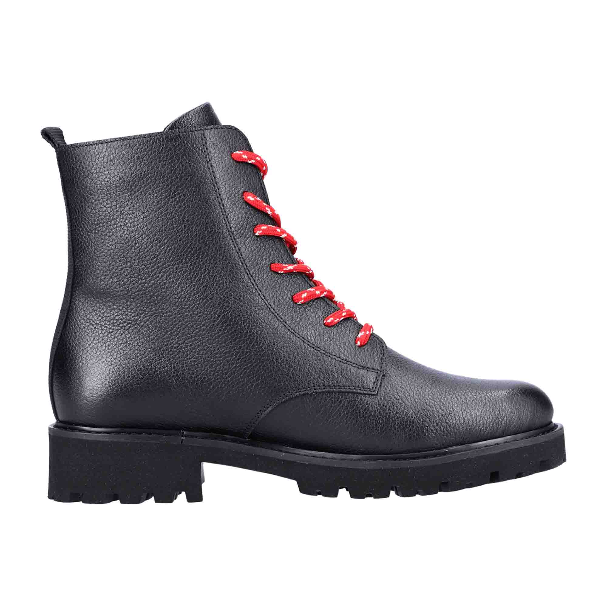 Remonte Women's Black Ankle Boots with Interchangeable Laces and Red Zipper