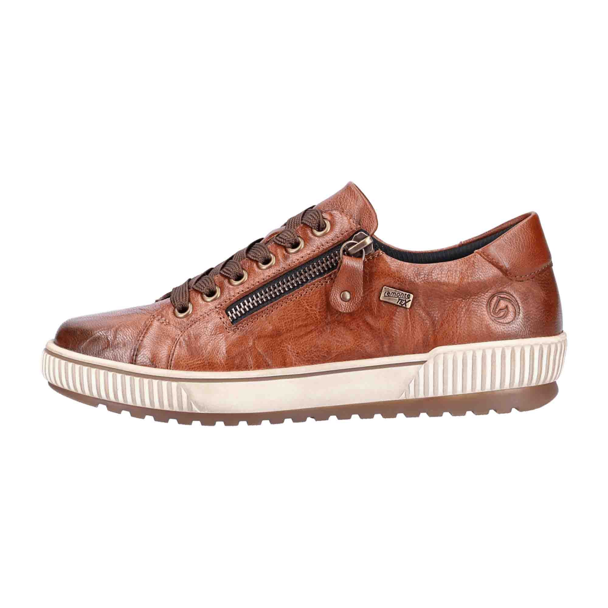 Remonte Brown Comfort Lace-Up Shoes for Women Extra Wide Water-Resistant Leather