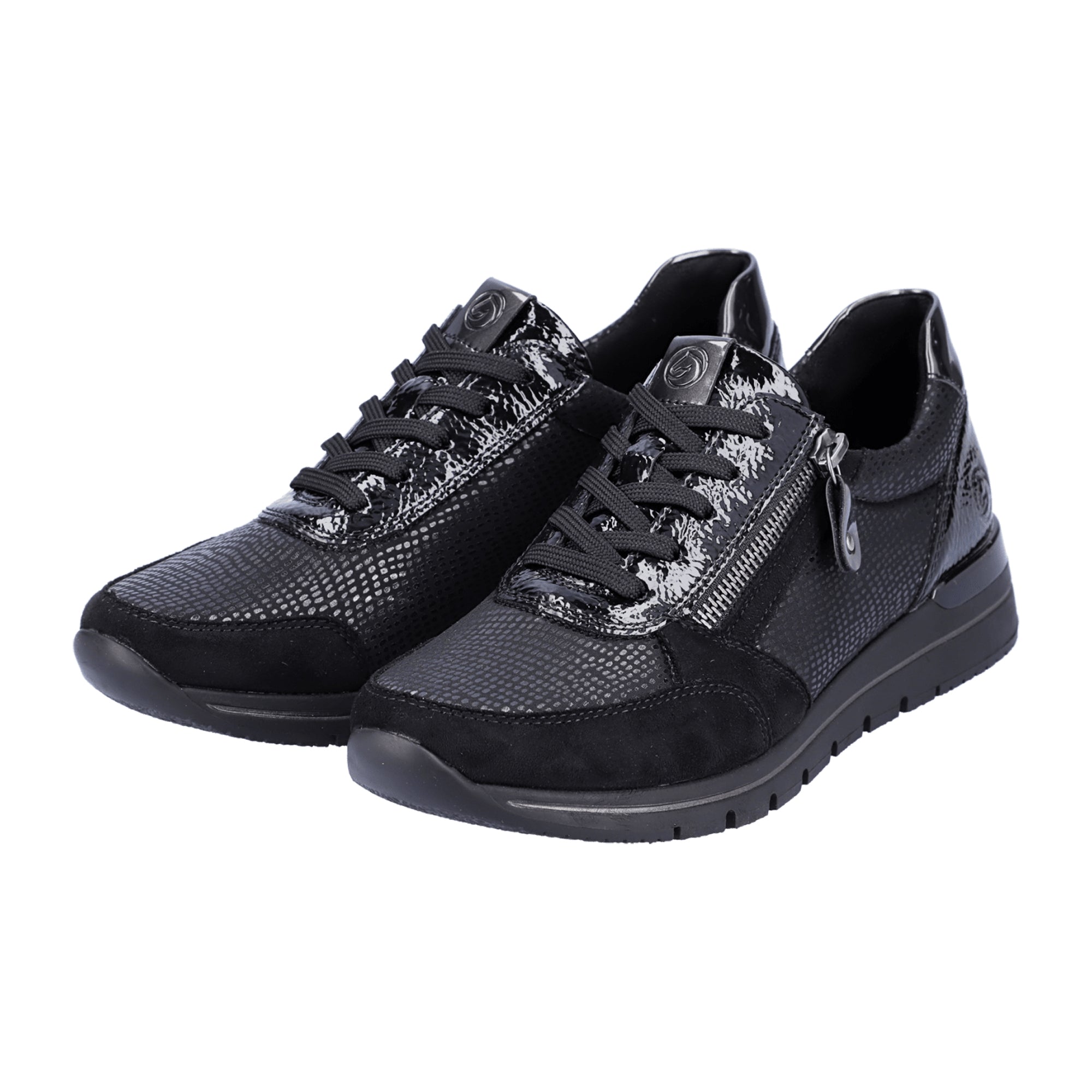 Remonte Women's Black Comfort Lace-Up Shoes Extra Wide Fit with Zipper