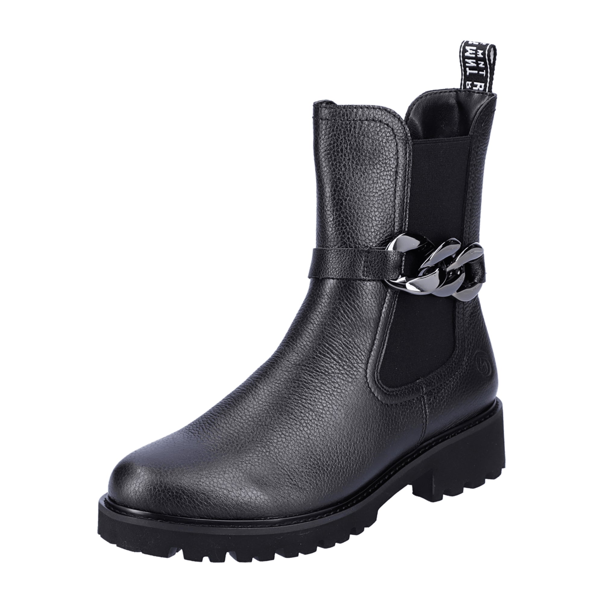 Remonte Women's Black Chelsea Boots with Removable Chain and Side Zipper
