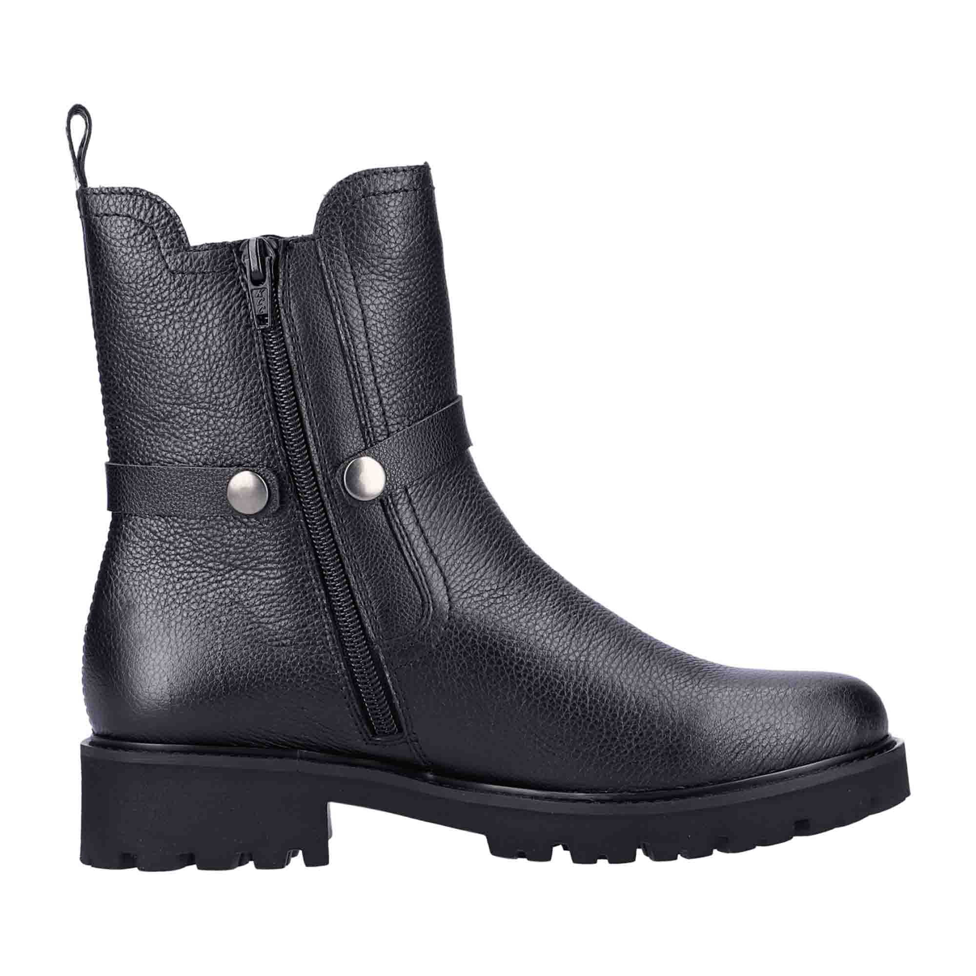 Remonte Women's Black Chelsea Boots with Removable Chain and Side Zipper