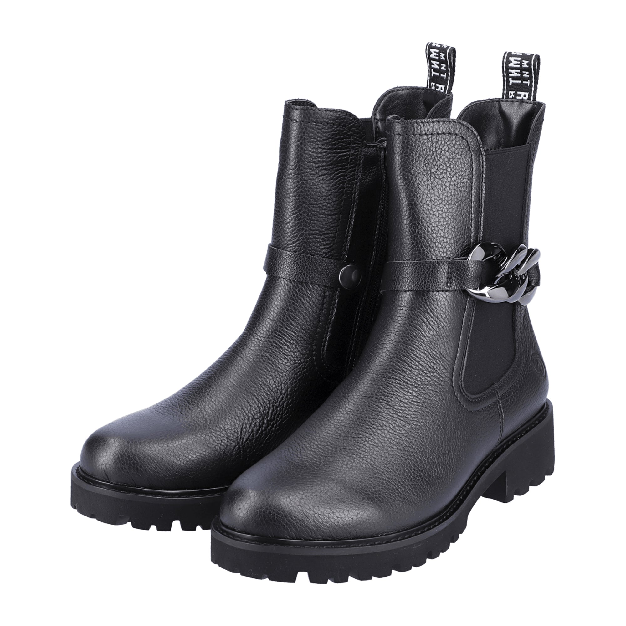Remonte Women's Black Chelsea Boots with Removable Chain and Side Zipper