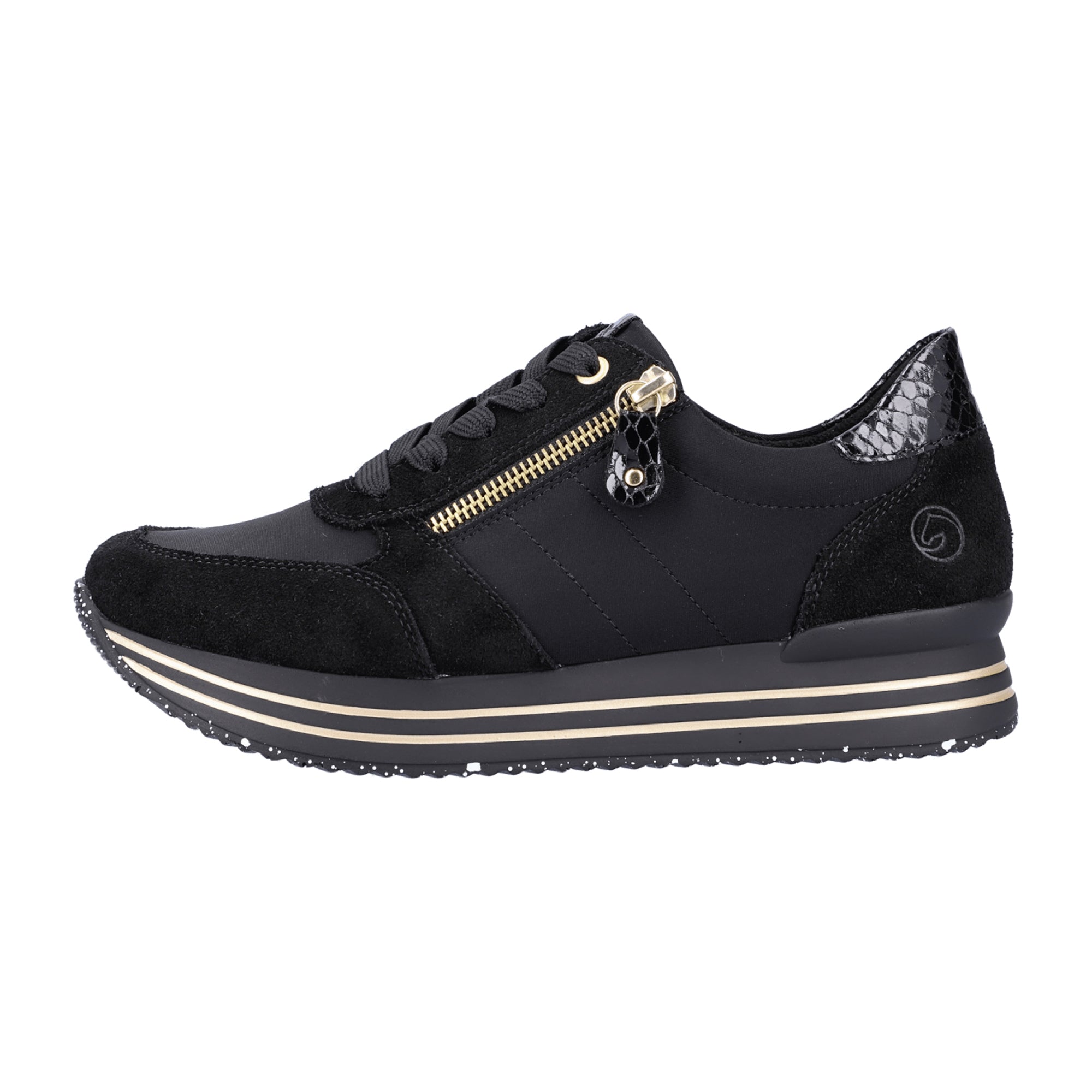 Remonte Women's Black Sneakers with Softshell and Suede, Comfortable Fit