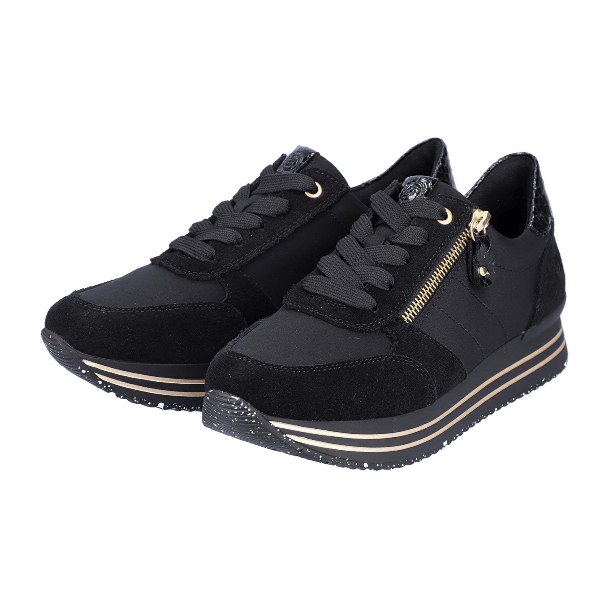 Remonte Women's Black Sneakers with Softshell and Suede, Comfortable Fit
