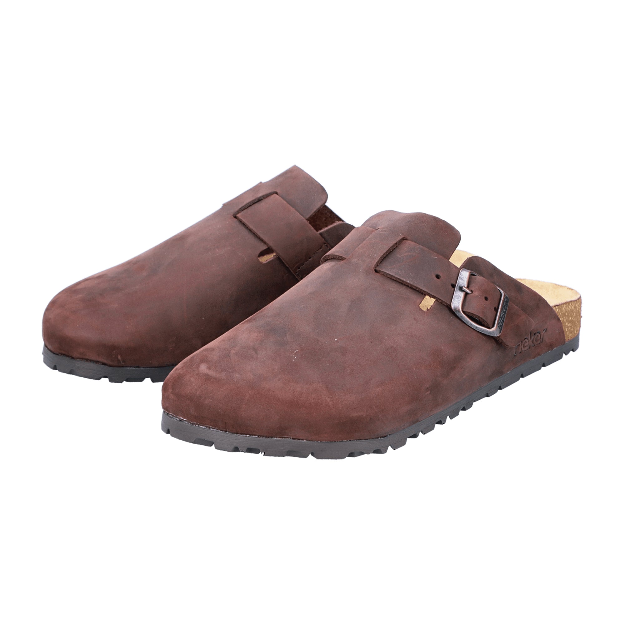Men's Brown Rieker Clogs Nubuck Leather with Buckle Fastening Casual Shoes