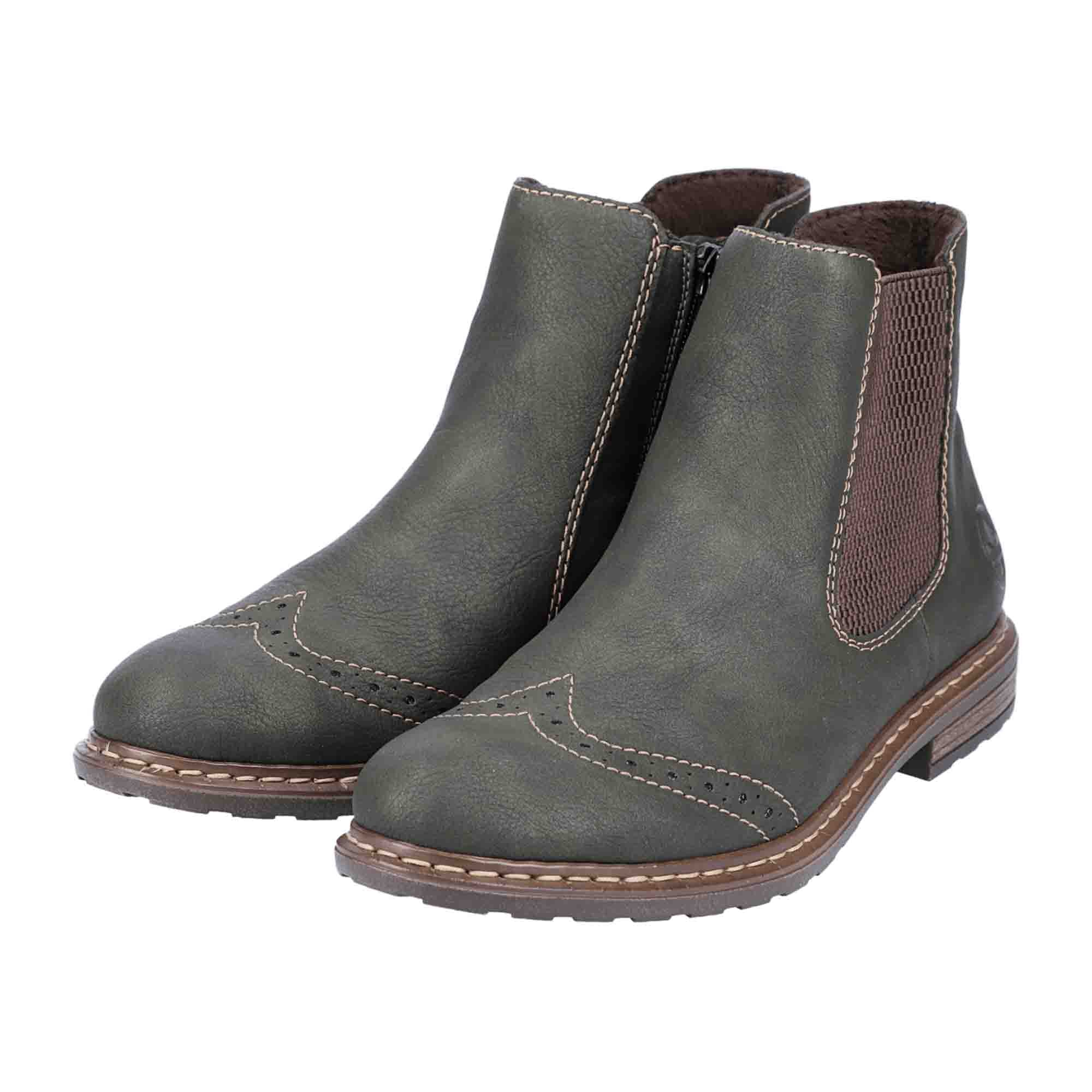 Rieker Women's Green Chelsea Boots with Zipper and Warm Lining for Winter