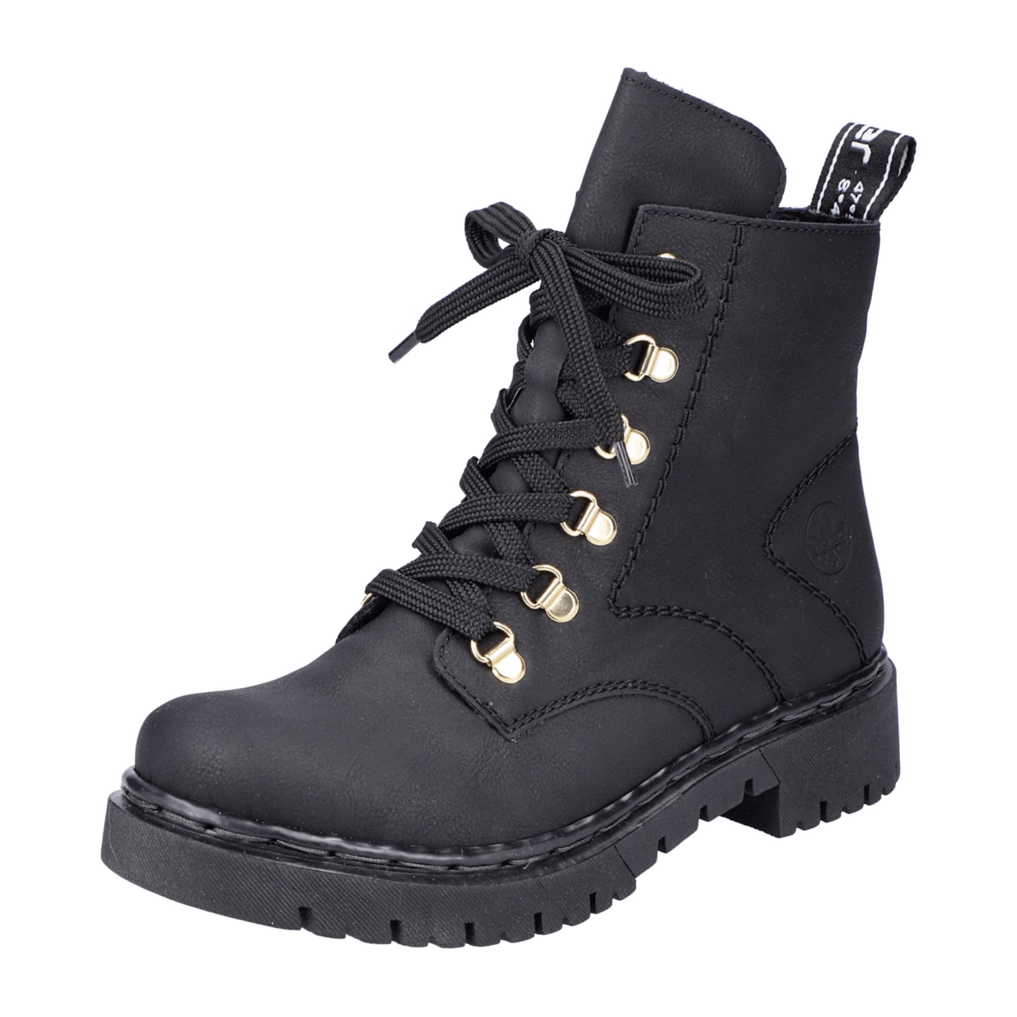 Rieker Women's Black Lace-Up Ankle Boots with Warm Lining for Fall Winter