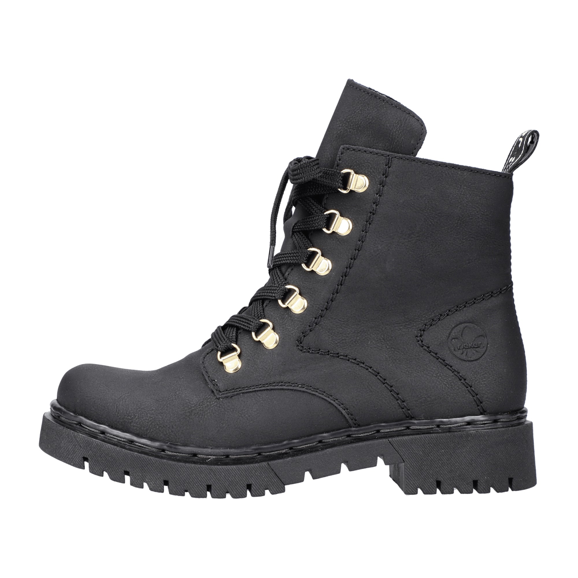 Rieker Women's Black Lace-Up Ankle Boots with Warm Lining for Fall Winter