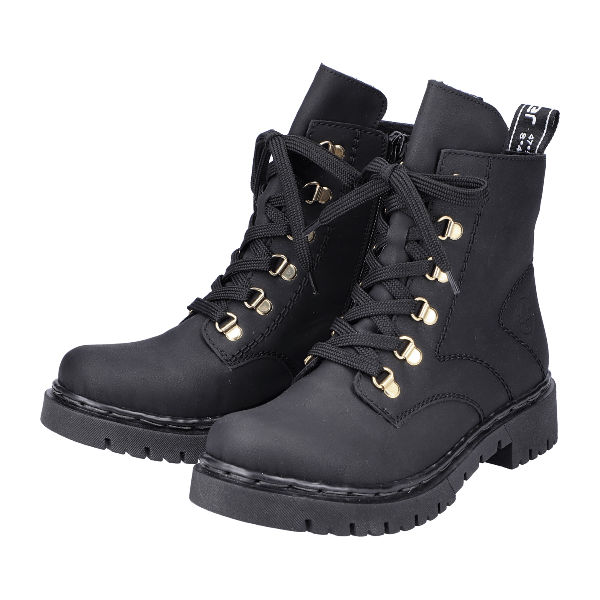 Rieker Women's Black Lace-Up Ankle Boots with Warm Lining for Fall Winter