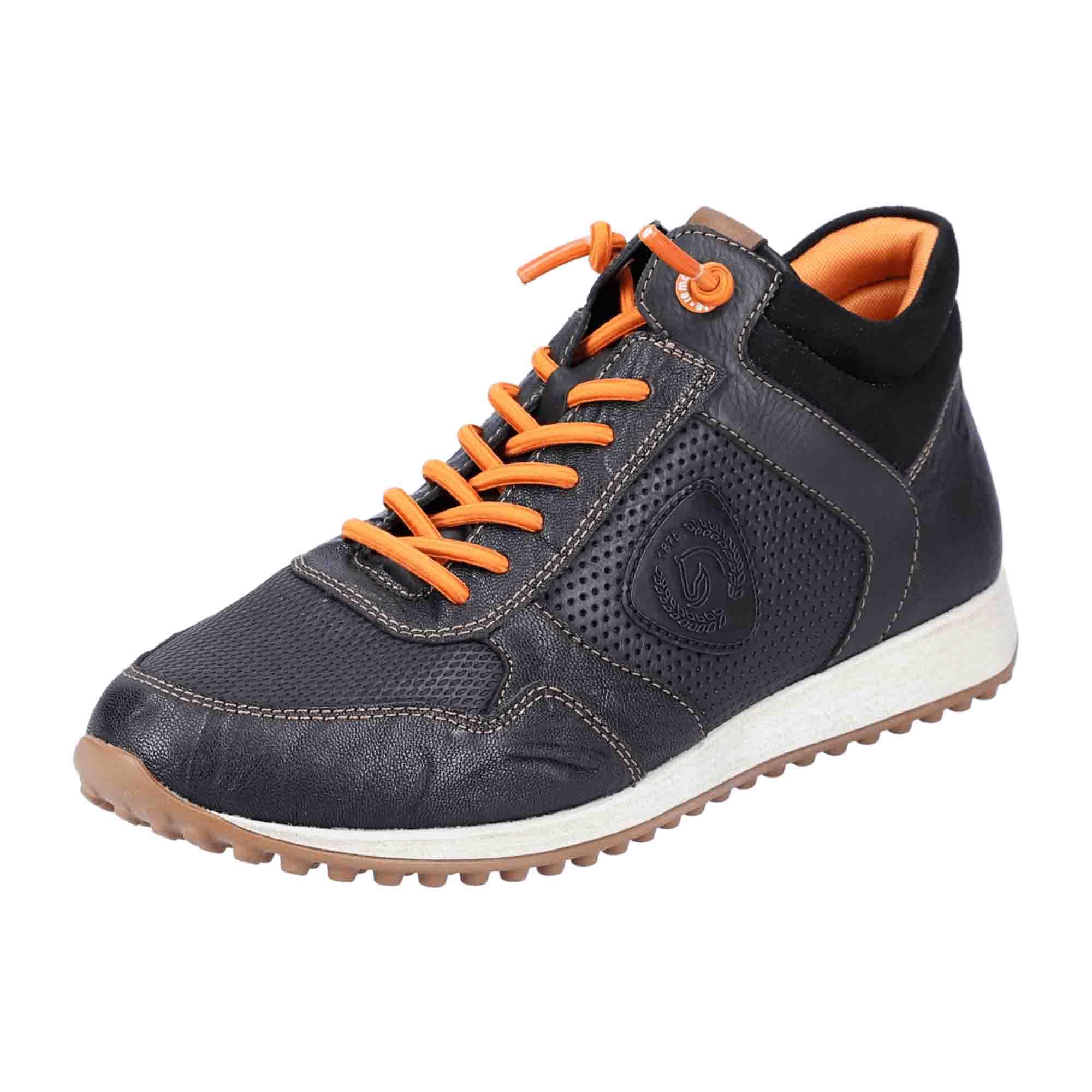 Remonte Women's Black Ankle Boots with Orange Elastic and Lace-Up Design