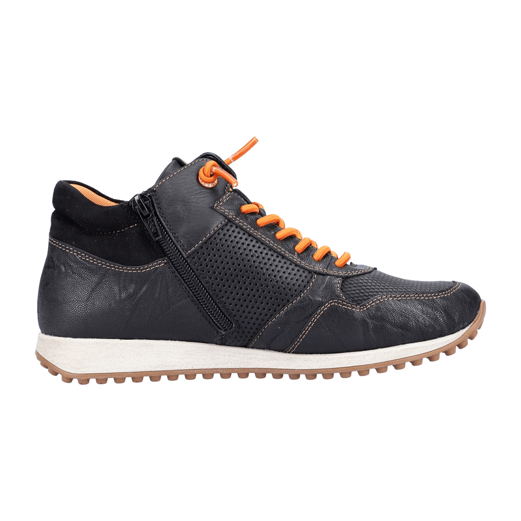 Remonte Women's Black Ankle Boots with Orange Elastic and Lace-Up Design