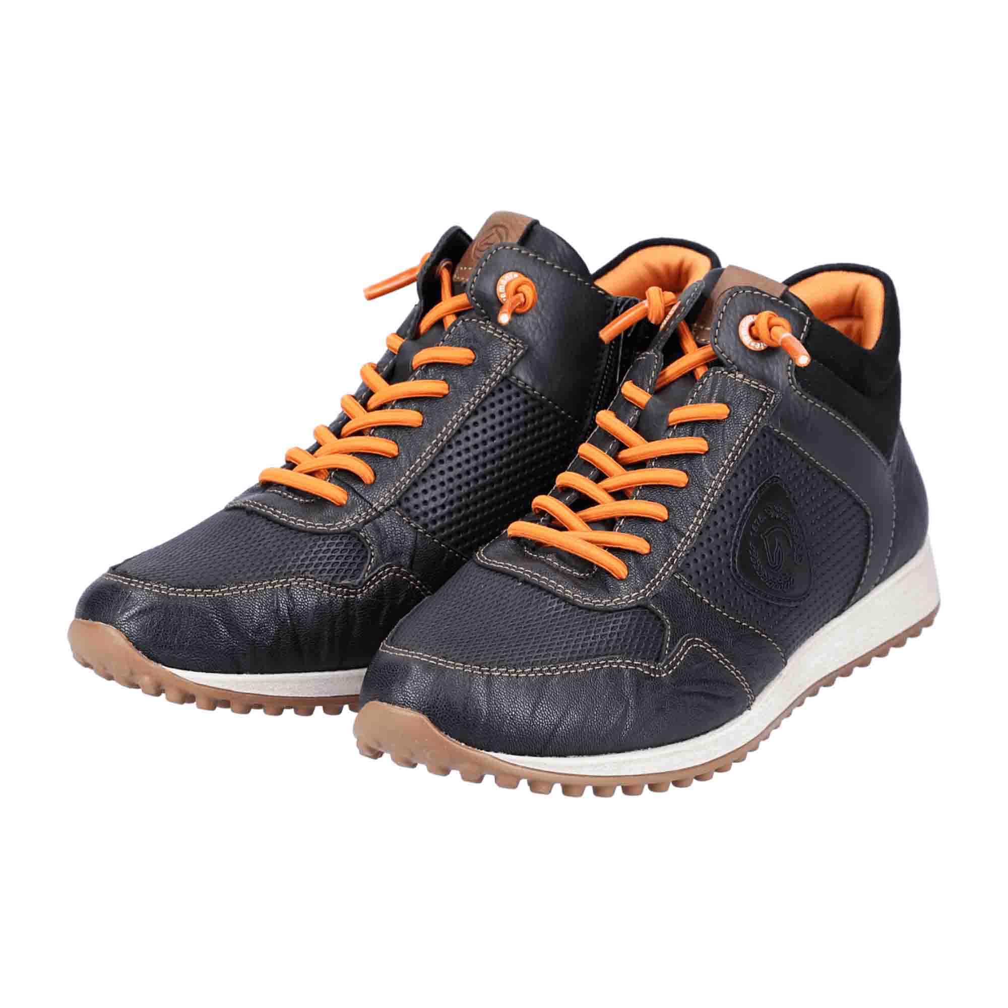 Remonte Women's Black Ankle Boots with Orange Elastic and Lace-Up Design
