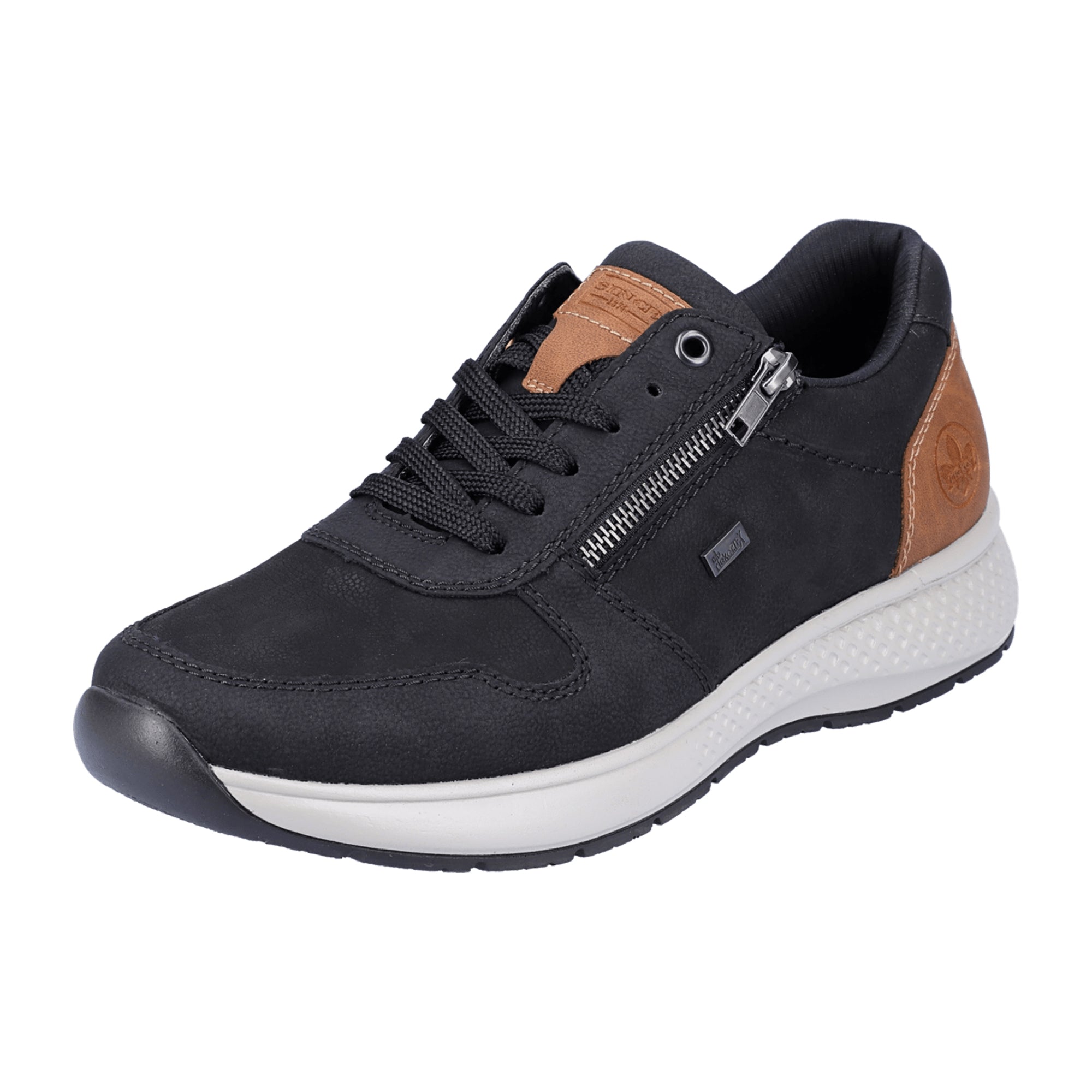 Rieker Men's Black Nubuck Leather Lace-Up Sneakers with Comfort Fit and Grip