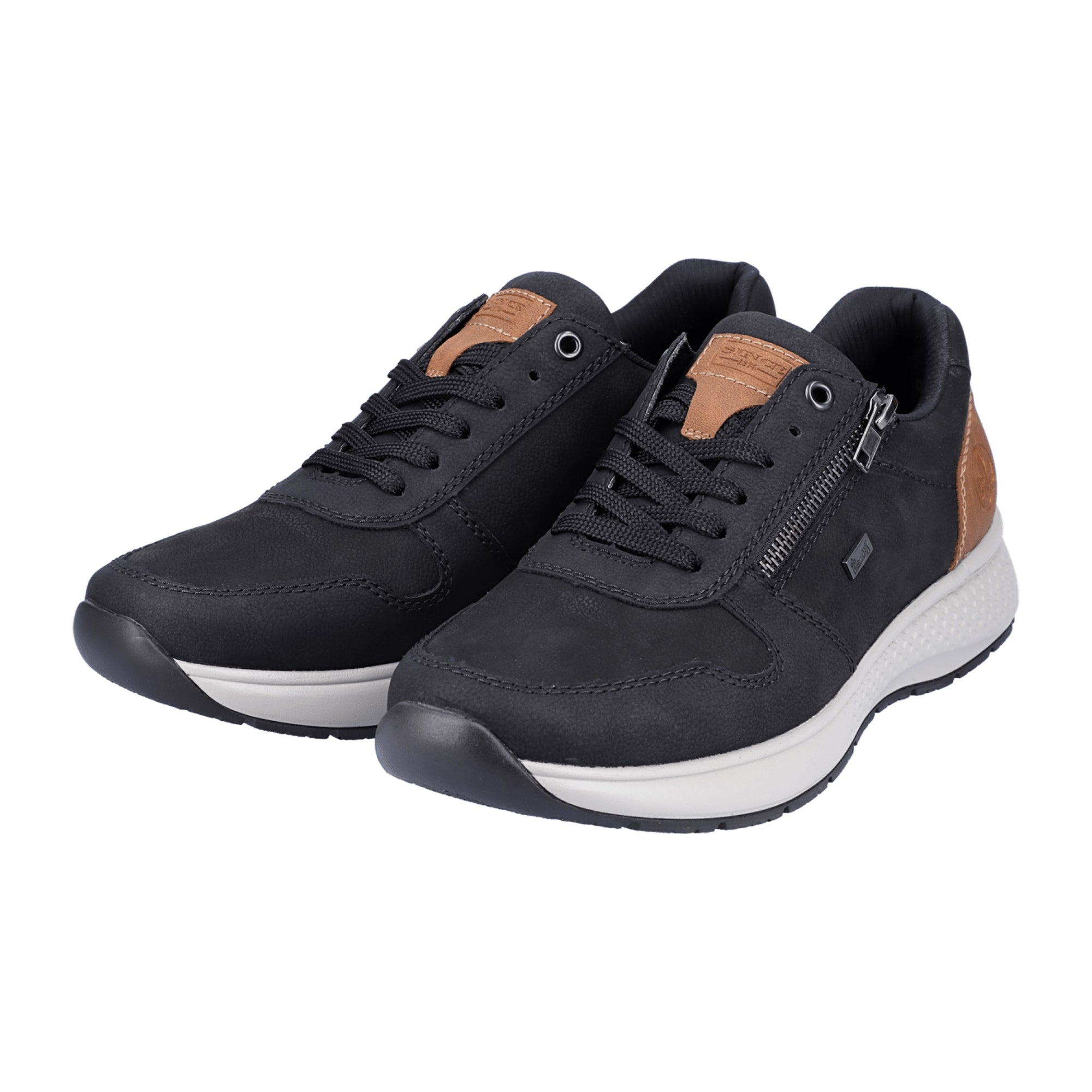 Rieker Men's Black Nubuck Leather Lace-Up Sneakers with Comfort Fit and Grip