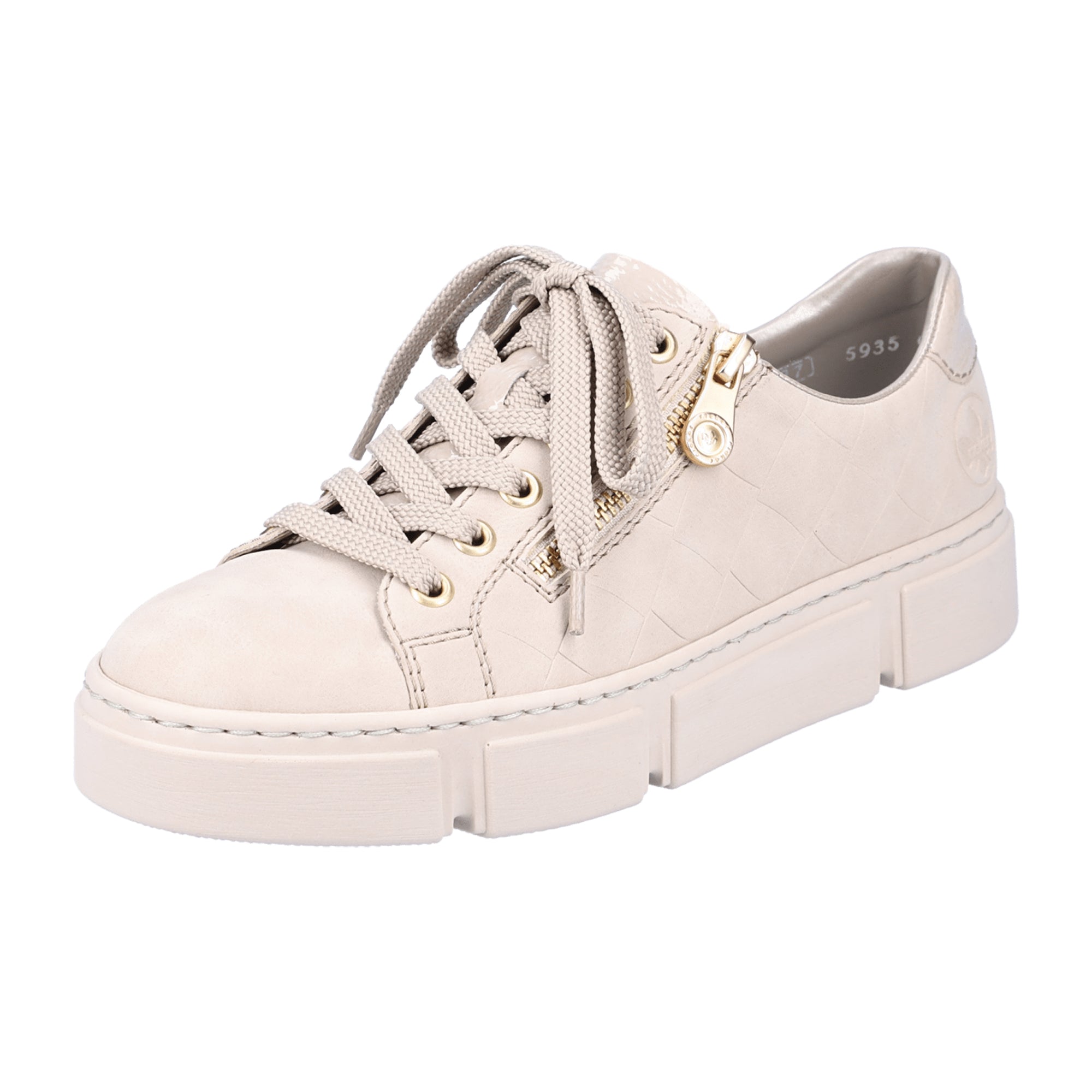 Rieker Beige Women's Sneakers with Zip and Lace Closure, Lightweight Sole
