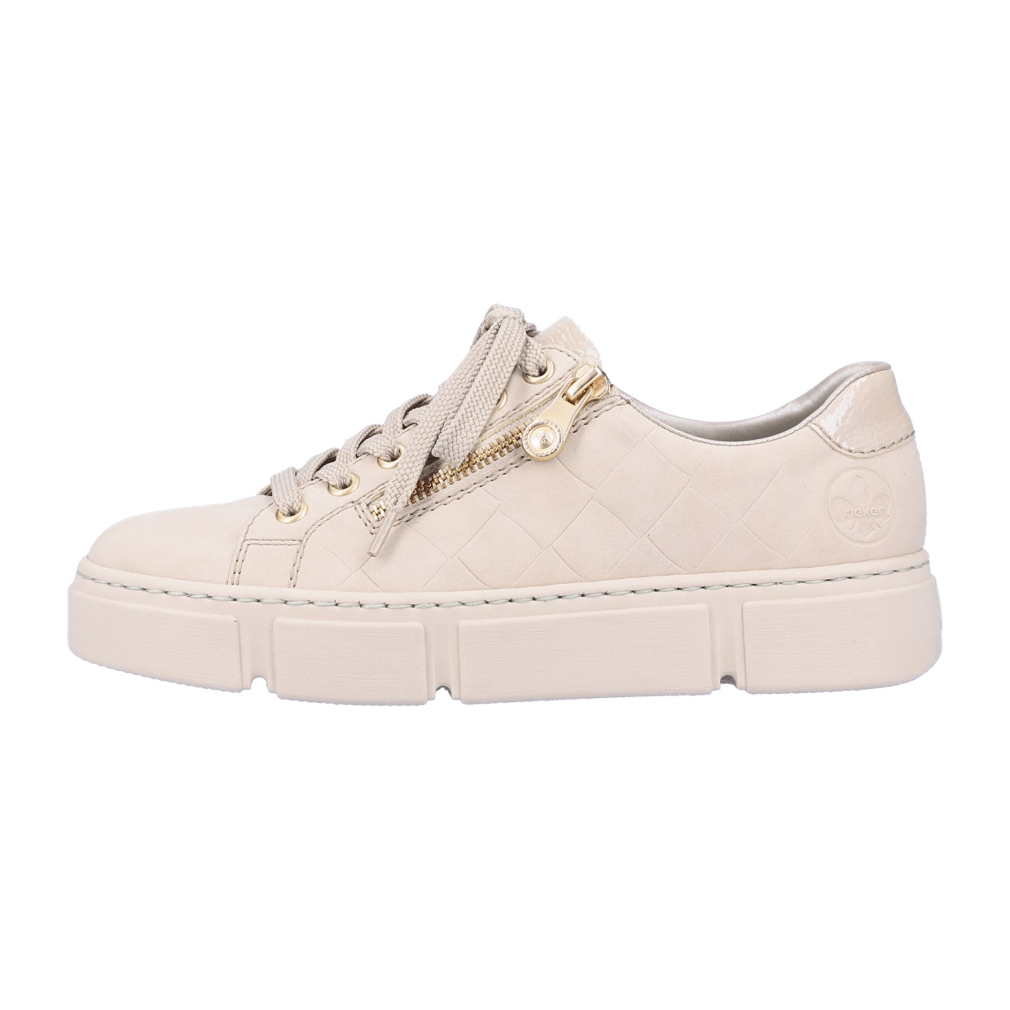 Rieker Beige Women's Sneakers with Zip and Lace Closure, Lightweight Sole