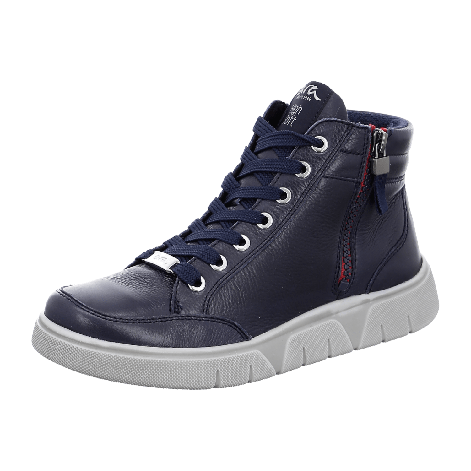 ARA ROM Women's Sneakers in Blue Smooth Leather with Lace-Up Closure and Round Toe