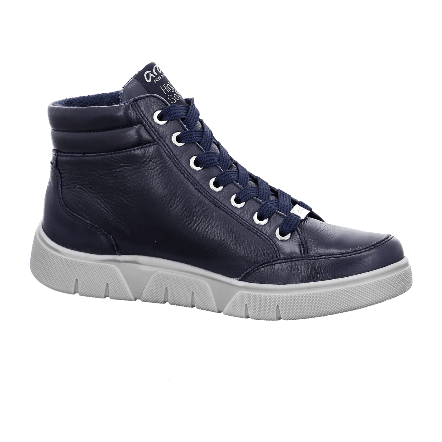 ARA ROM Women's Sneakers in Blue Smooth Leather with Lace-Up Closure and Round Toe