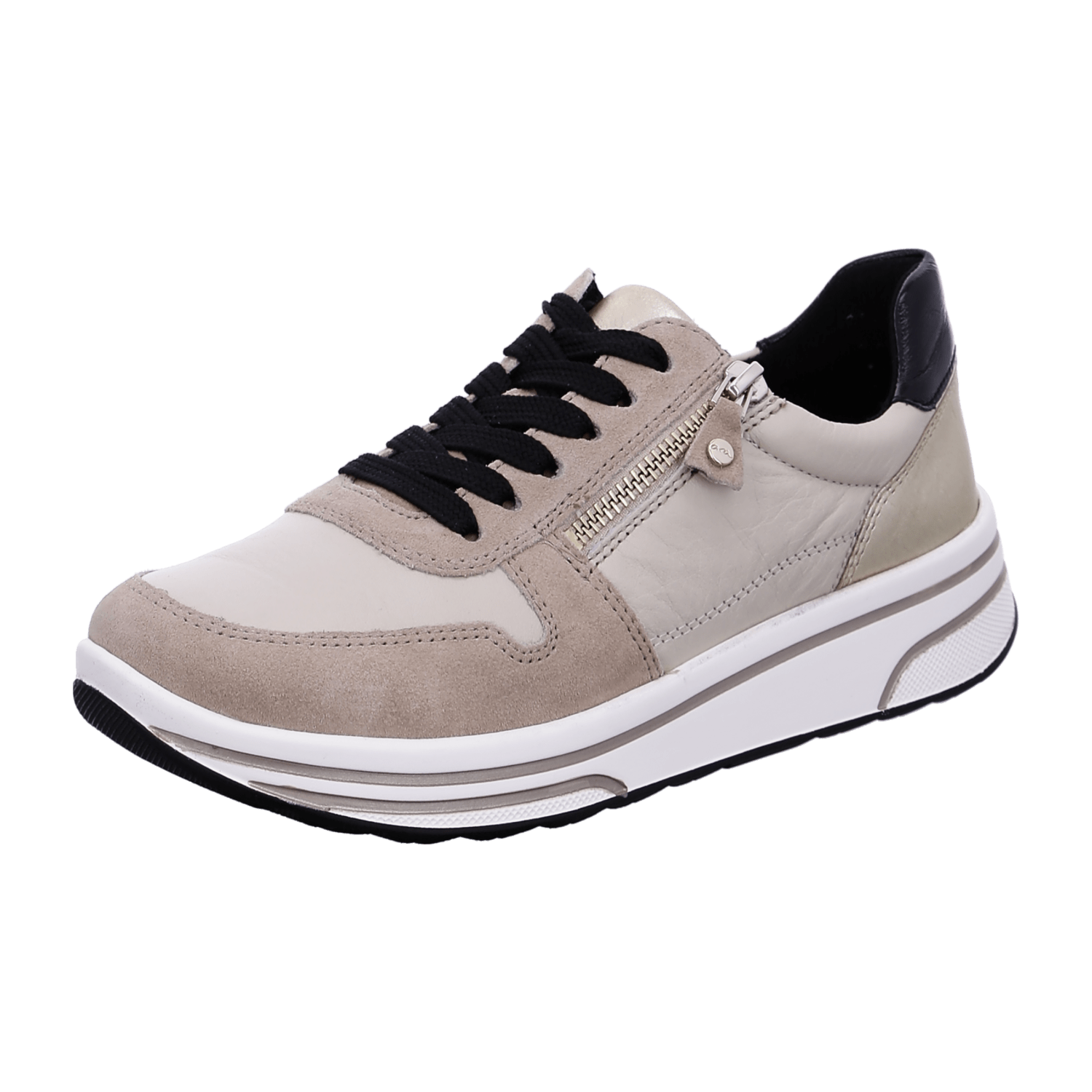 ARA Sapporo Women's Velour Leather Sneakers in Beige with Pull-On Closure