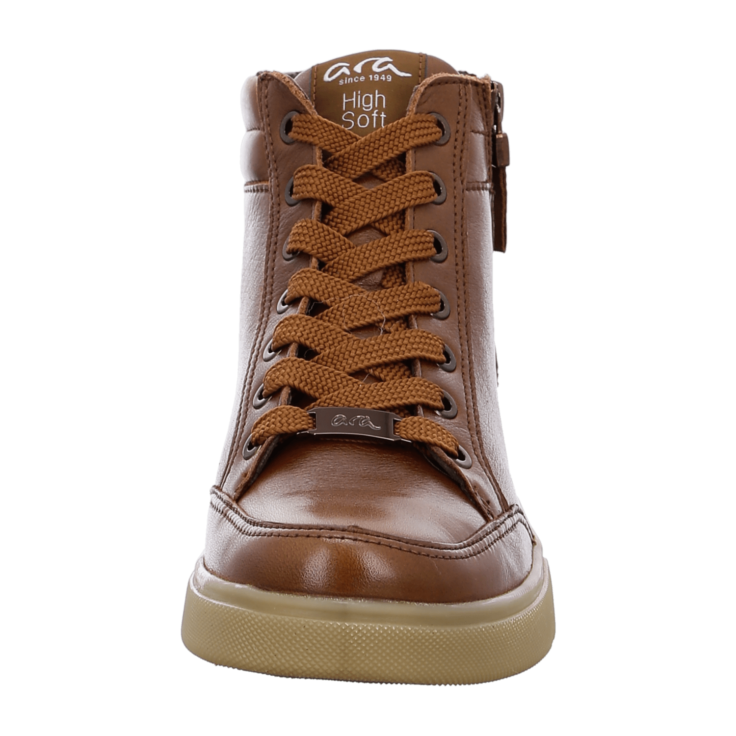 ARA ROM Women's Leather Sneakers Round Toe Lace-Up Shoes Brown