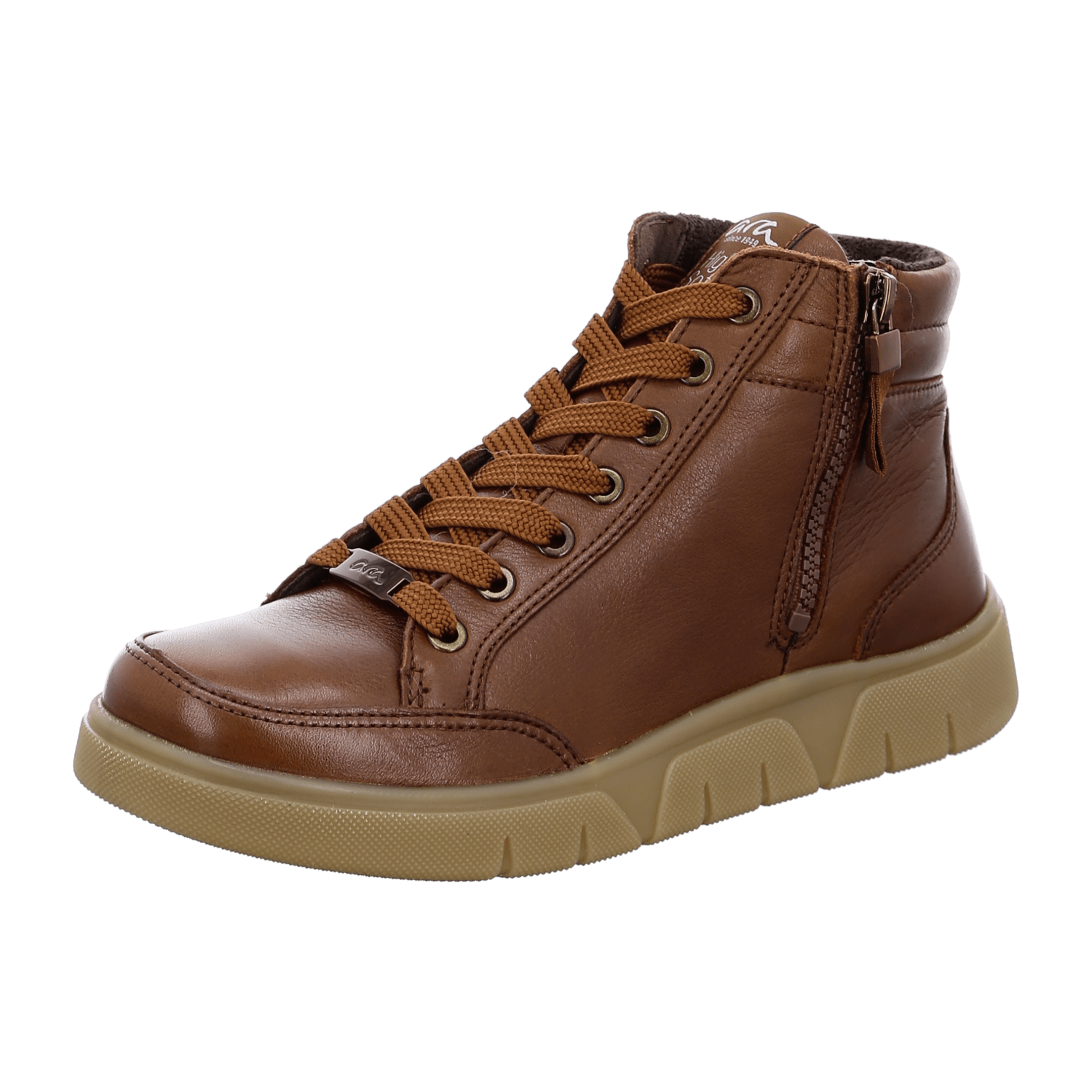 ARA ROM Women's Leather Sneakers Round Toe Lace-Up Shoes Brown