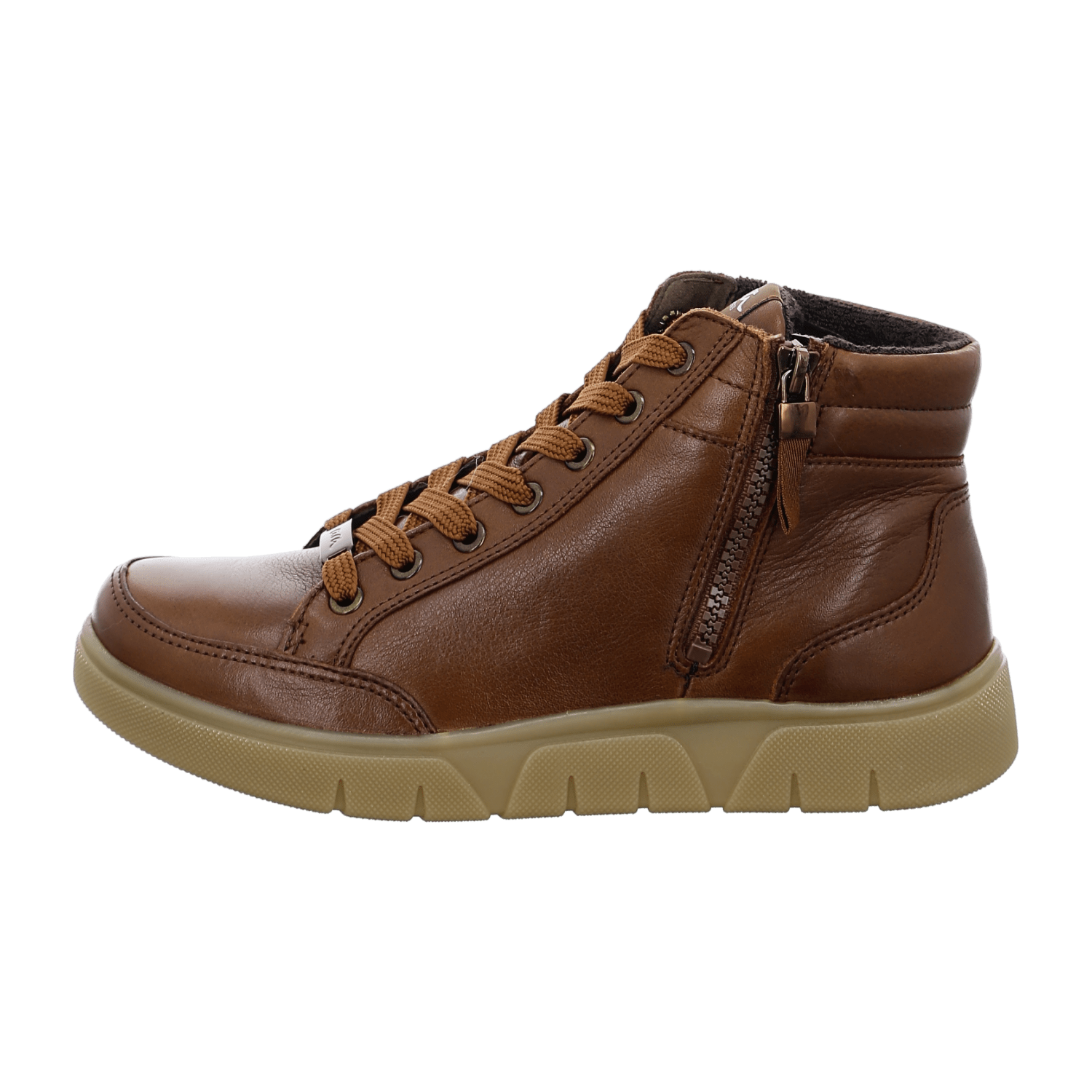 ARA ROM Women's Leather Sneakers Round Toe Lace-Up Shoes Brown