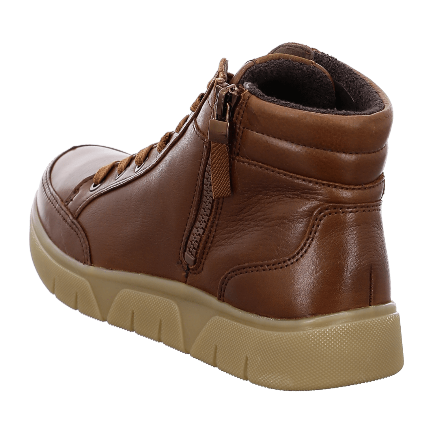 ARA ROM Women's Leather Sneakers Round Toe Lace-Up Shoes Brown
