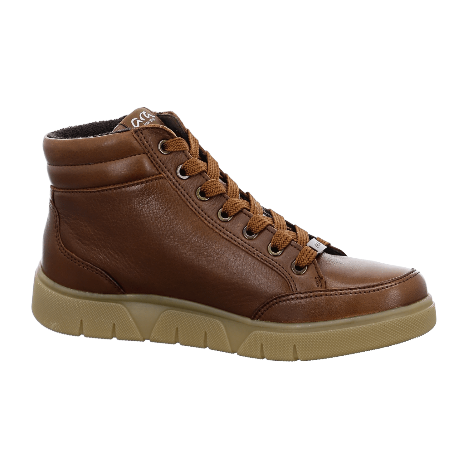 ARA ROM Women's Leather Sneakers Round Toe Lace-Up Shoes Brown