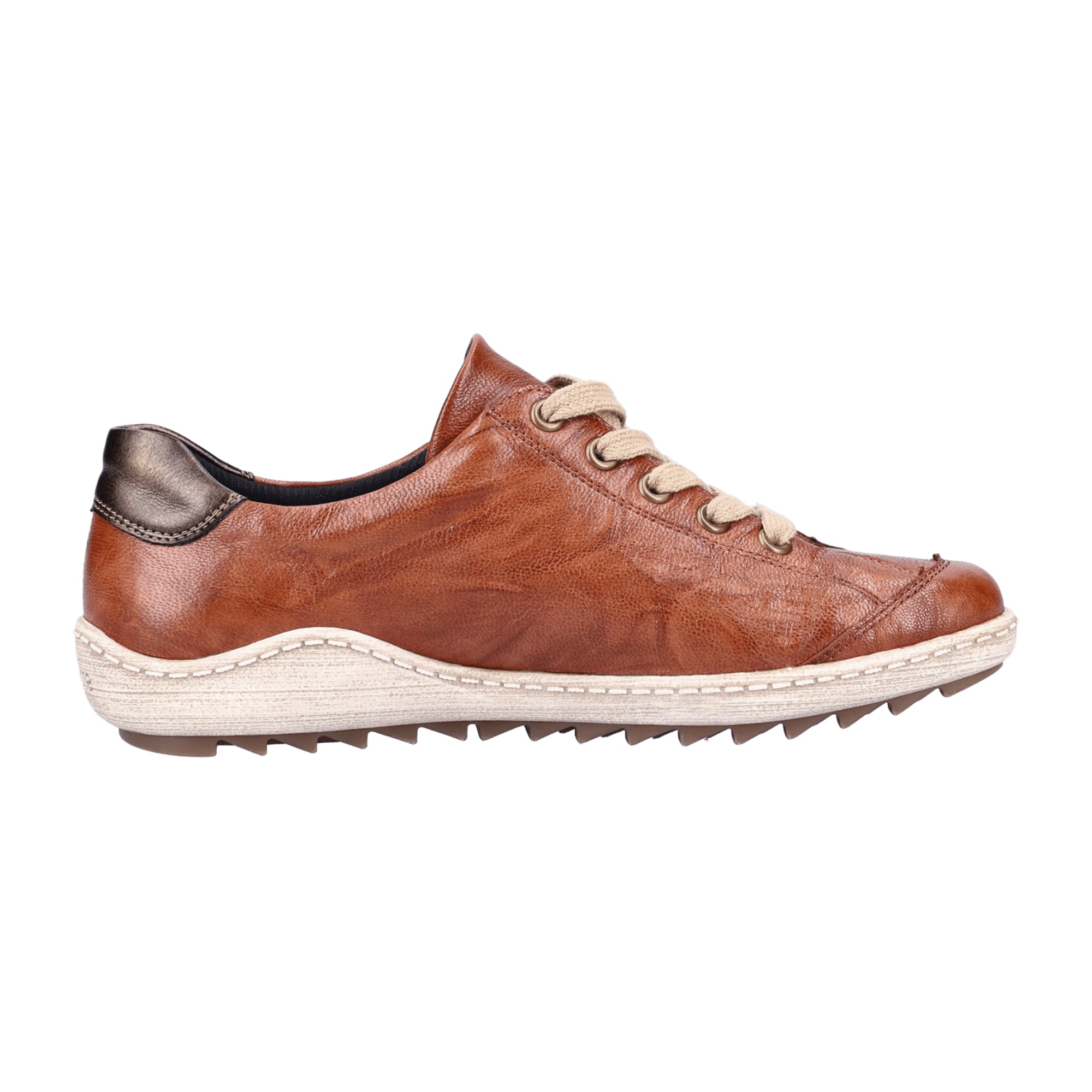 Remonte Women's Brown Leather Shoes with Zipper and Laces Water-Resistant