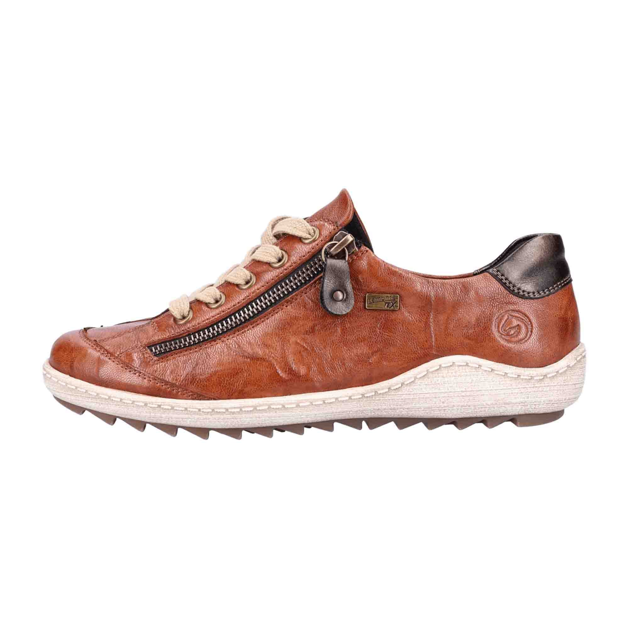 Remonte Women's Brown Leather Shoes with Zipper and Laces Water-Resistant