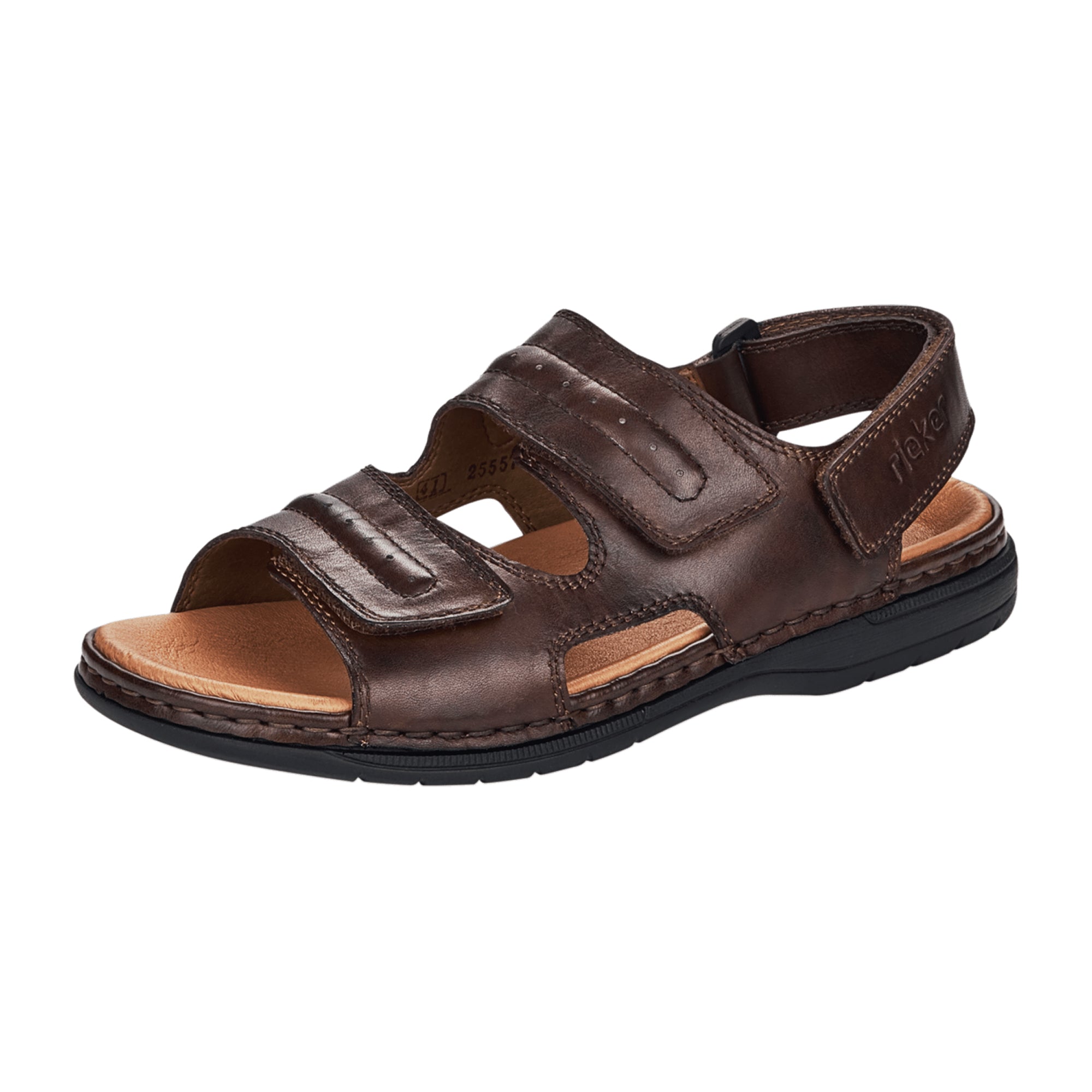 Rieker Men's Brown Leather Sandals with Velcro Strap and Shock Absorbing Sole